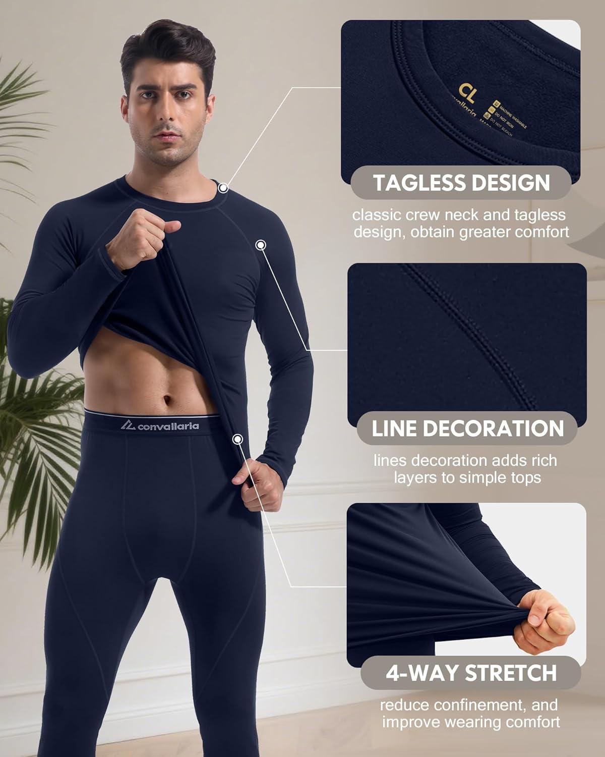 image4 or 2 Pack Mens Thermal Shirt Long Sleeve Fleece Lined Tops Base Layer Compression Undershirt Athletic Sport GearCrew NeckblackBlue