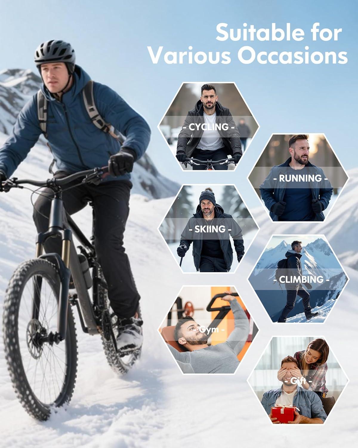 image4 or 2 Pack Mens Thermal Shirt Long Sleeve Fleece Lined Tops Base Layer Compression Undershirt Athletic Sport GearCrew NeckblackBlue