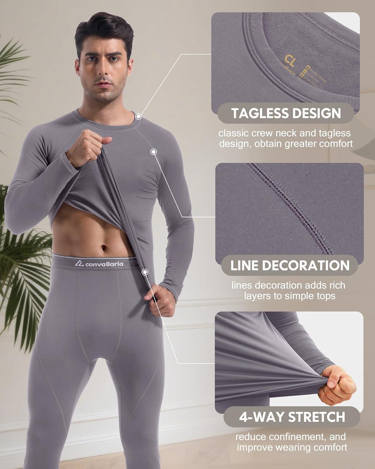image4 or 2 Pack Mens Thermal Shirt Long Sleeve Fleece Lined Tops Base Layer Compression Undershirt Athletic Sport GearCrew NeckblackGrey