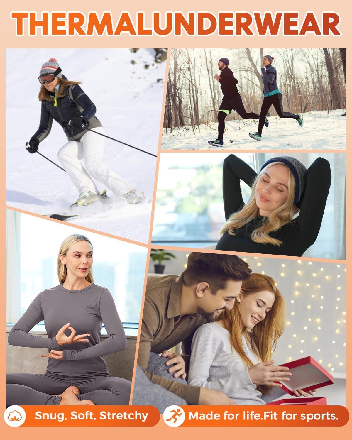 imageCL convallaira Women Thermal Underwear Base Layer Long Johns with Fleece Lined Set Winter Warm Top BottomCrew Neckbblack