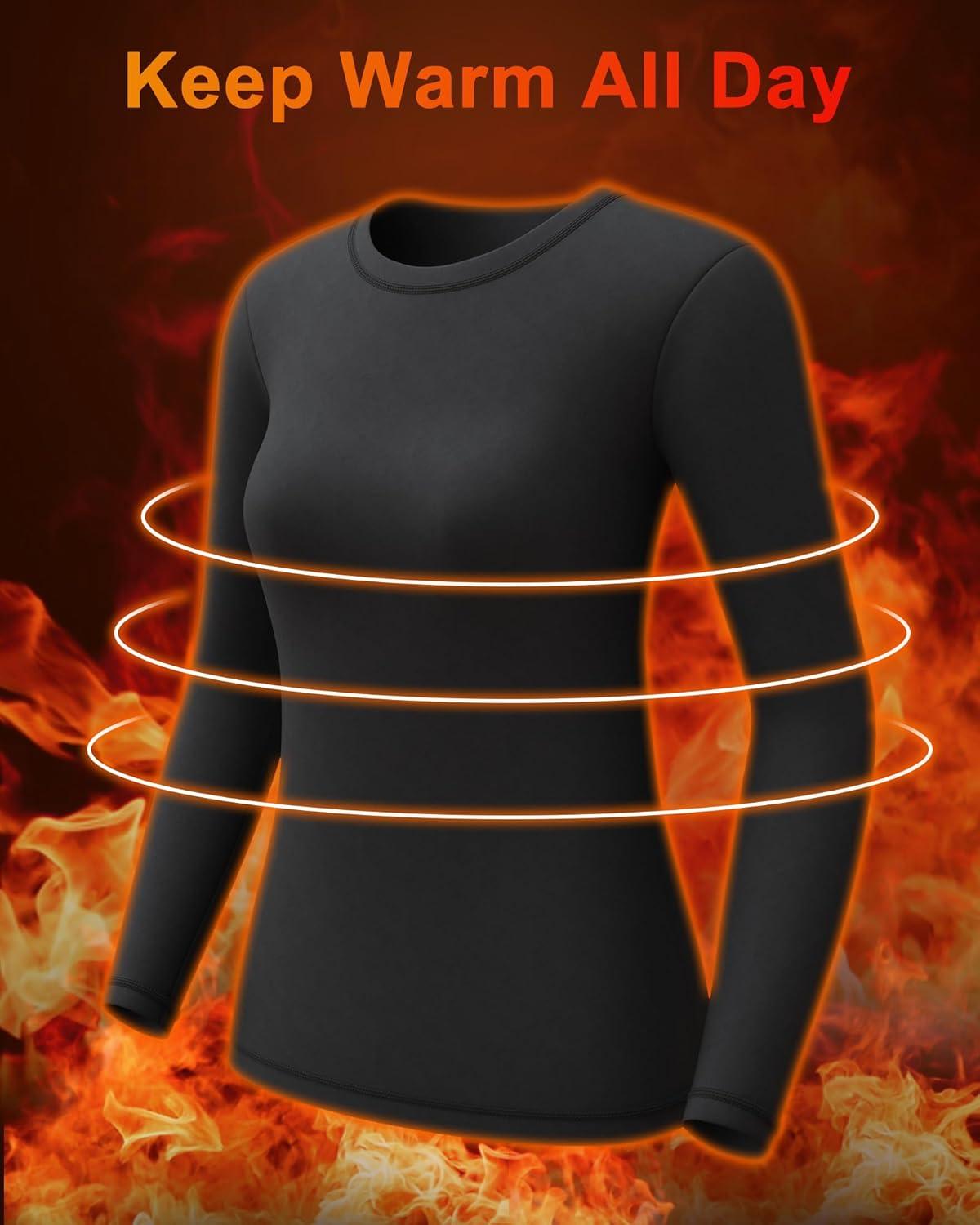 imageCL convallaria 1 2 4 Pack Womens Thermal Underwear Tops Women Fleece Lined Long Sleeve Baselayer Shirt for WinterBlack Black