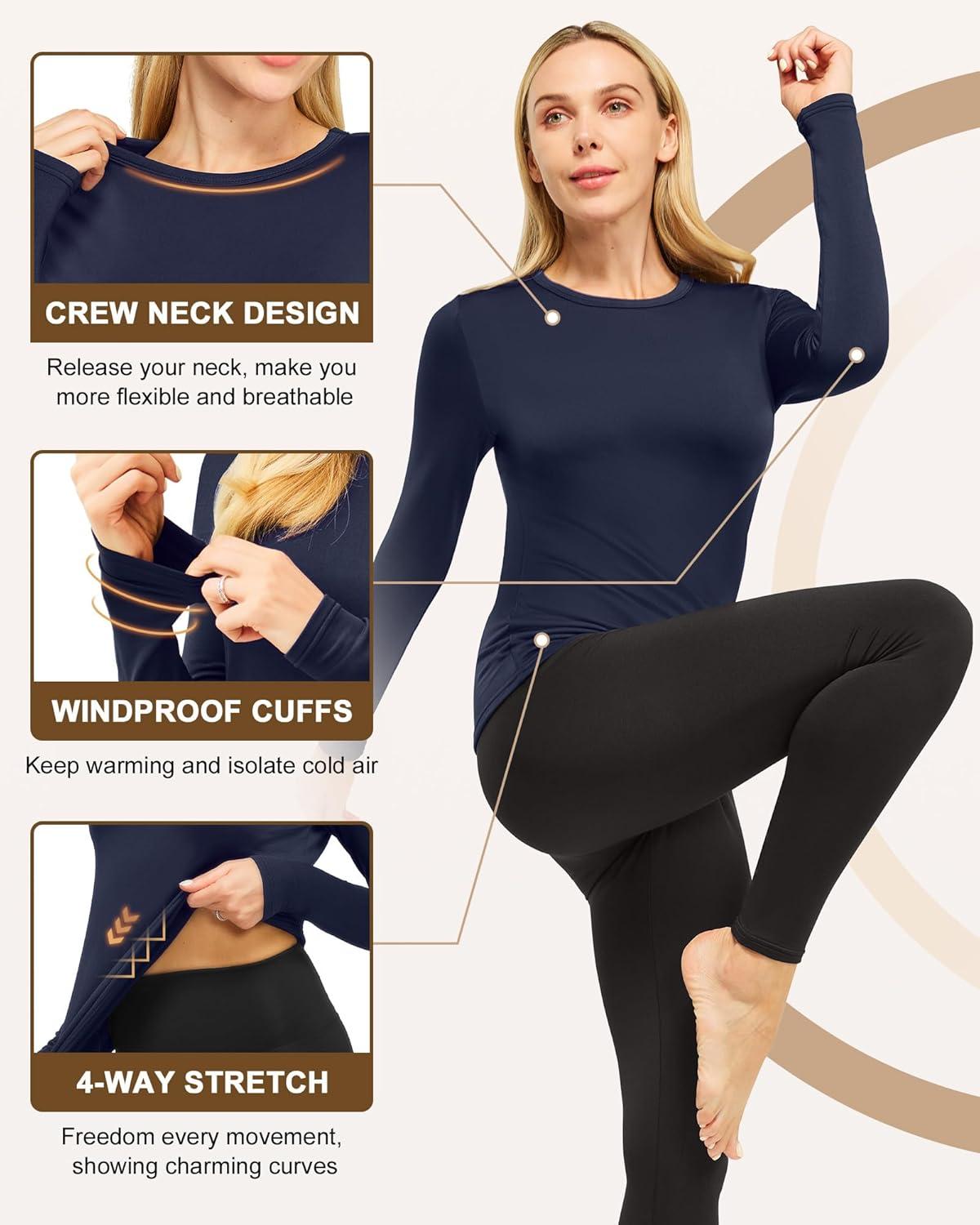 imageCL convallaria 1 2 4 Pack Womens Thermal Underwear Tops Women Fleece Lined Long Sleeve Baselayer Shirt for WinterBlack Blue