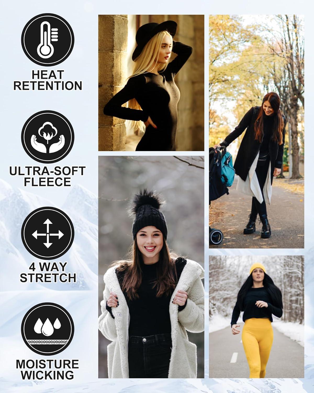 imageCL convallaria 1 2 4 Pack Womens Thermal Underwear Tops Women Fleece Lined Long Sleeve Baselayer Shirt for WinterBlack Grey