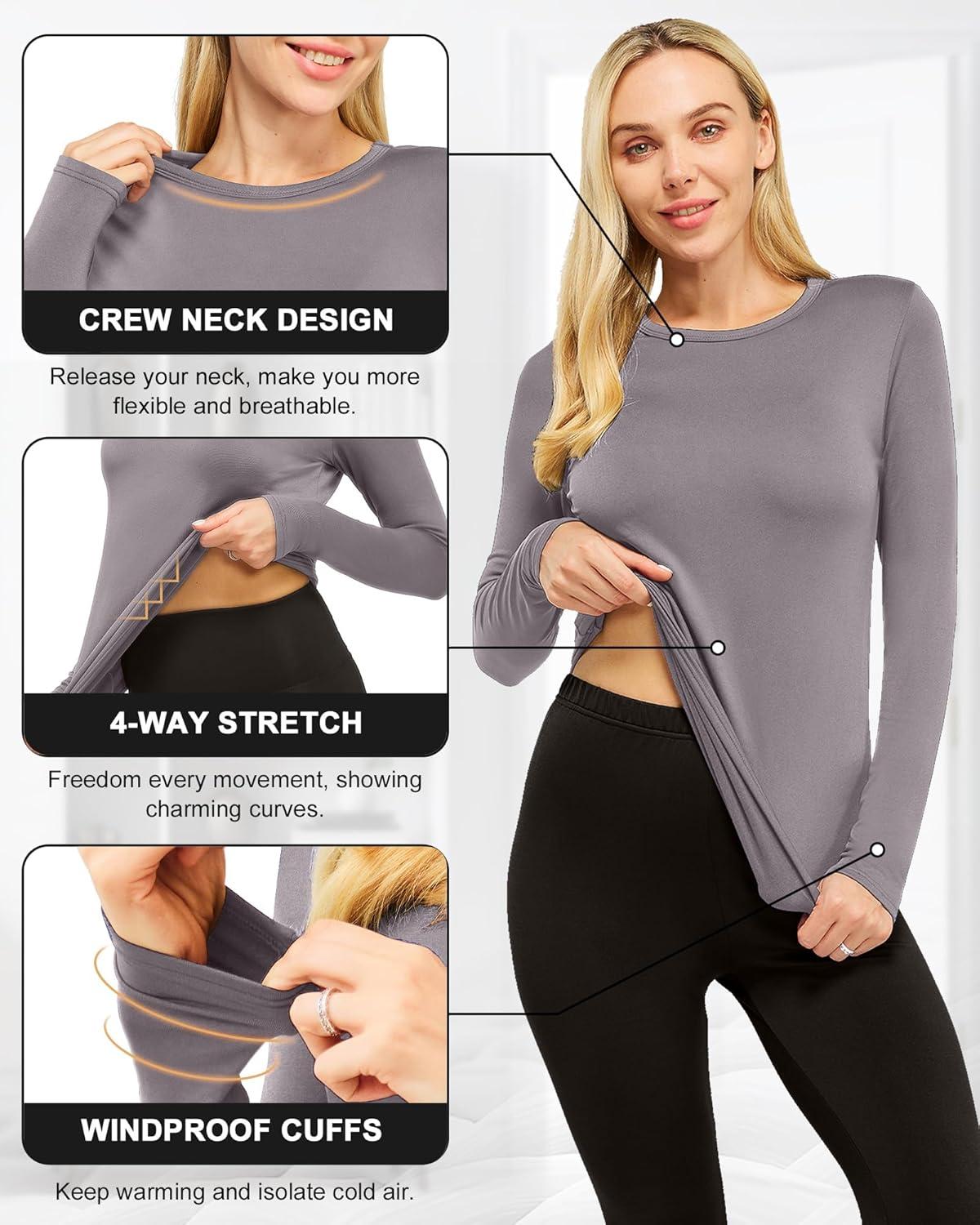 imageCL convallaria 1 2 4 Pack Womens Thermal Underwear Tops Women Fleece Lined Long Sleeve Baselayer Shirt for WinterBlack Grey