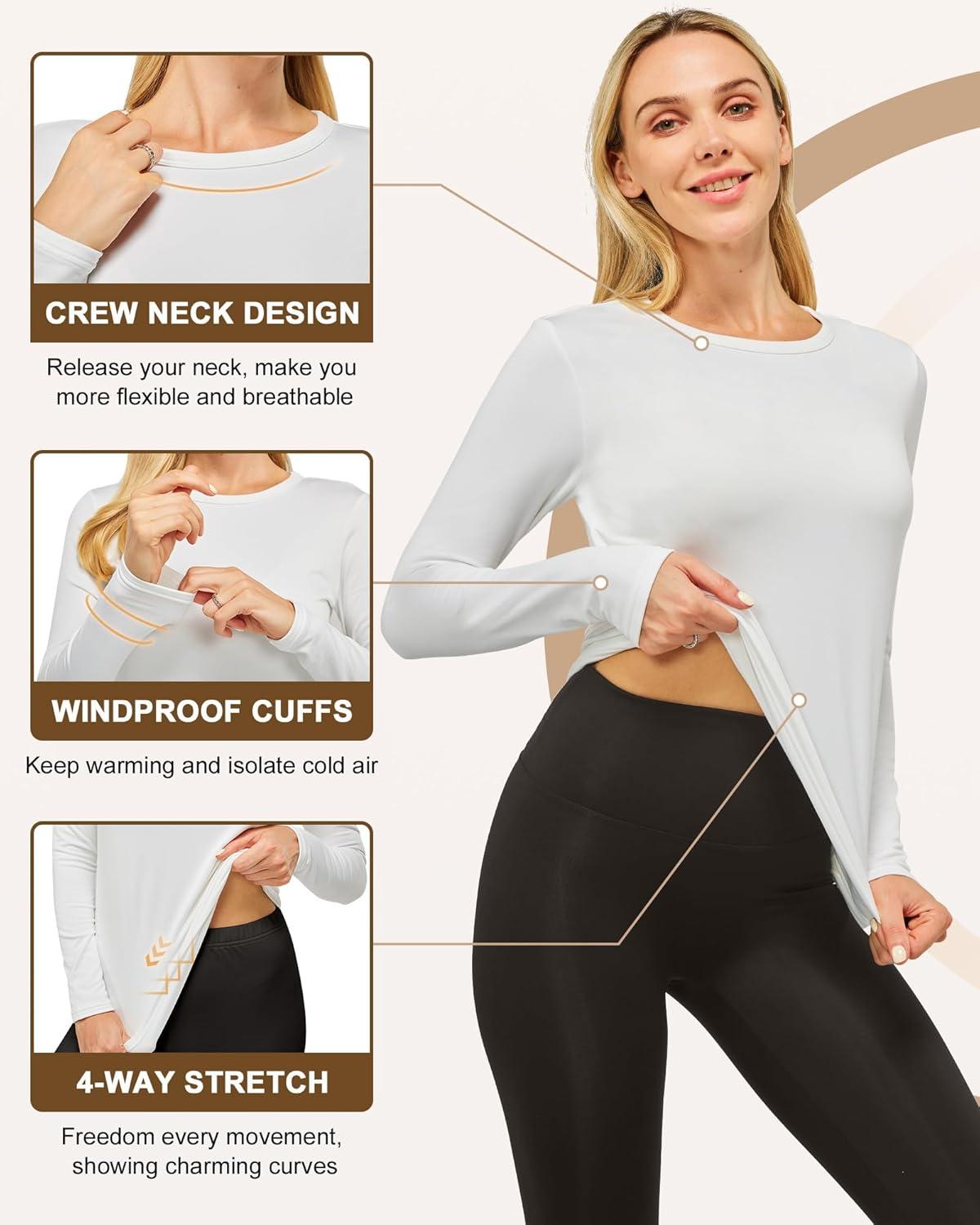 imageCL convallaria 1 2 4 Pack Womens Thermal Underwear Tops Women Fleece Lined Long Sleeve Baselayer Shirt for WinterBlack White