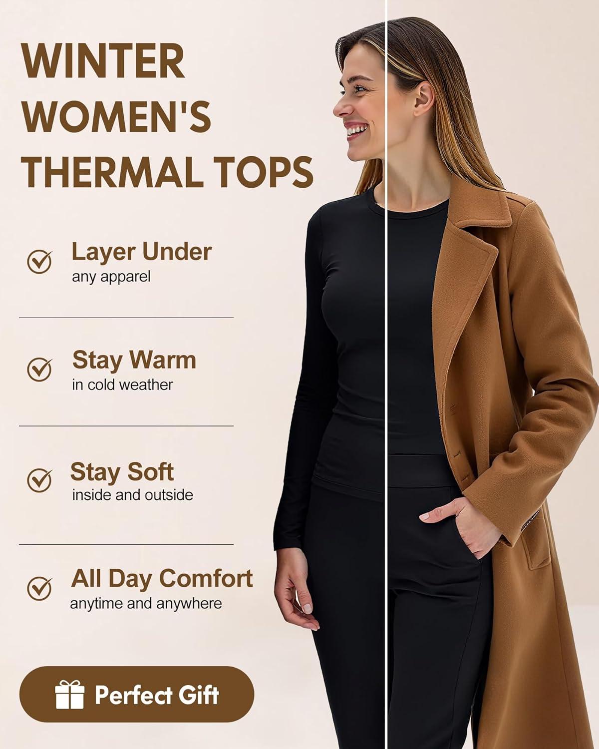 imageCL convallaria 1 2 4 Pack Womens Thermal Underwear Tops Women Fleece Lined Long Sleeve Baselayer Shirt for WinterBlack White