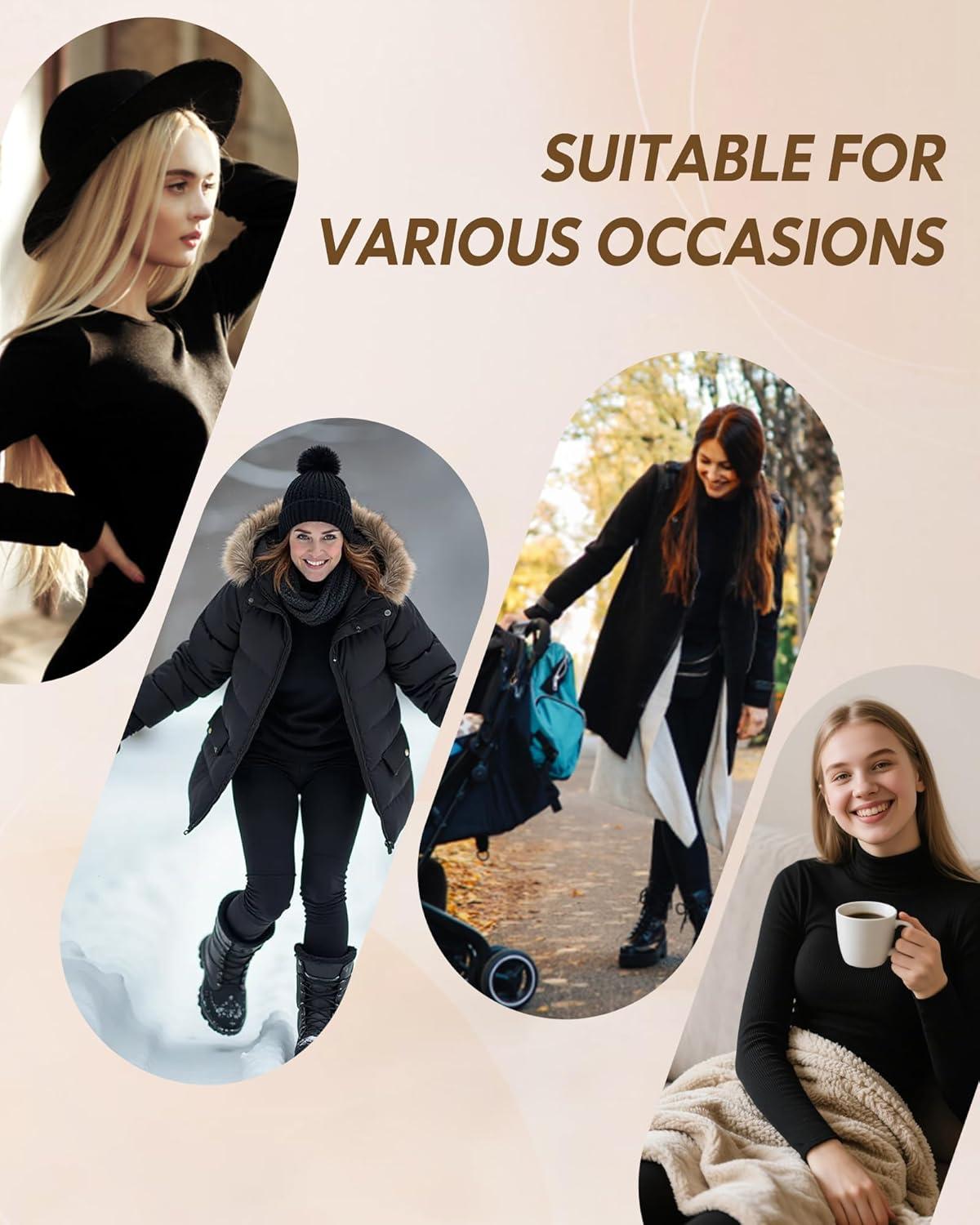 imageCL convallaria 1 2 4 Pack Womens Thermal Underwear Tops Women Fleece Lined Long Sleeve Baselayer Shirt for WinterBlack