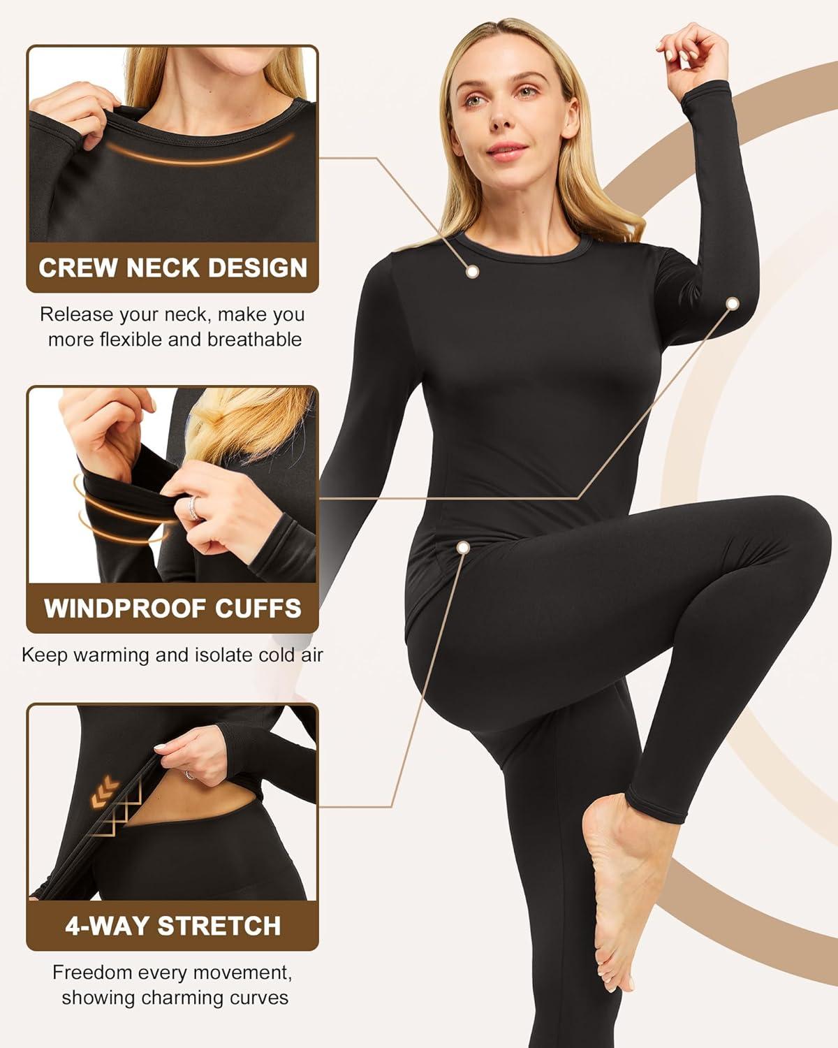 imageCL convallaria 1 2 4 Pack Womens Thermal Underwear Tops Women Fleece Lined Long Sleeve Baselayer Shirt for WinterBlack