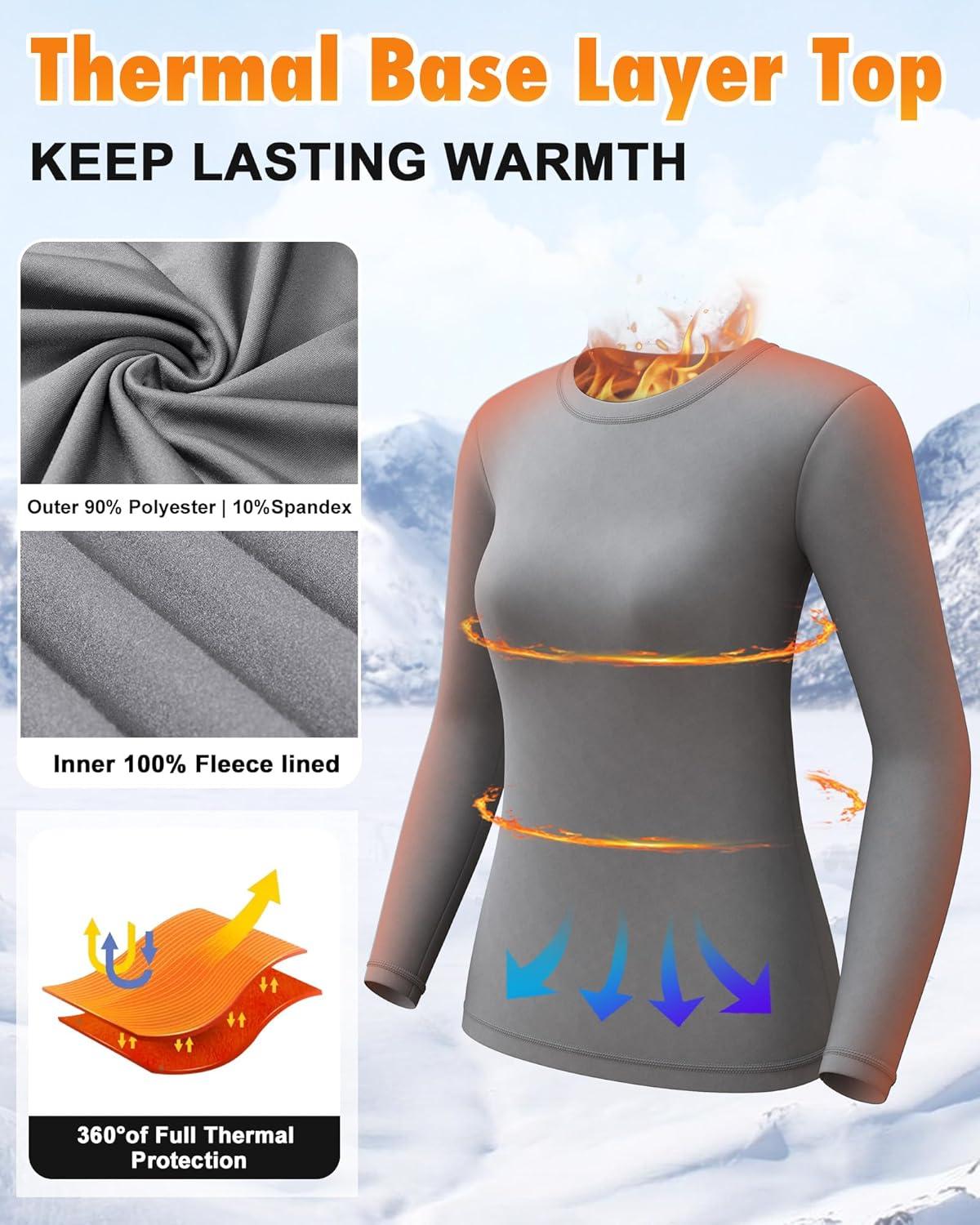 imageCL convallaria 1 2 4 Pack Womens Thermal Underwear Tops Women Fleece Lined Long Sleeve Baselayer Shirt for WinterBlack Gray