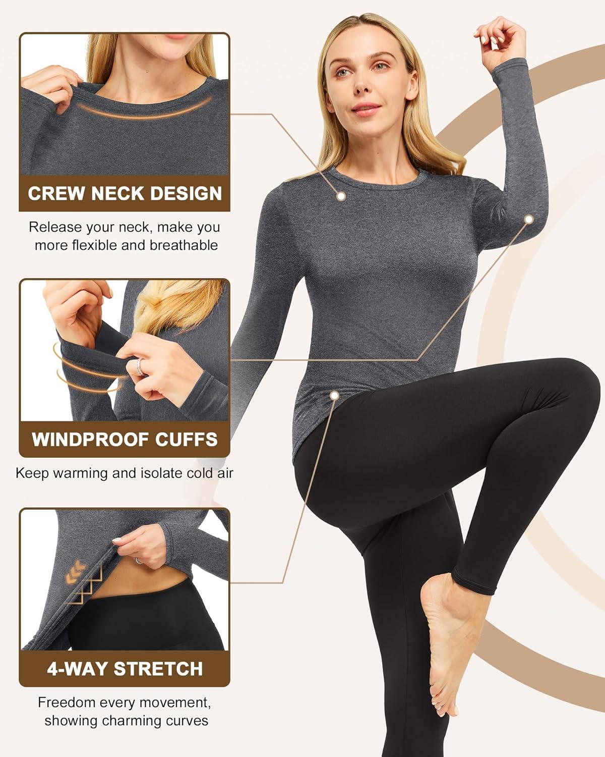 imageCL convallaria 1 2 4 Pack Womens Thermal Underwear Tops Women Fleece Lined Long Sleeve Baselayer Shirt for WinterBlackWhiteBlueHeather Ligth Gray