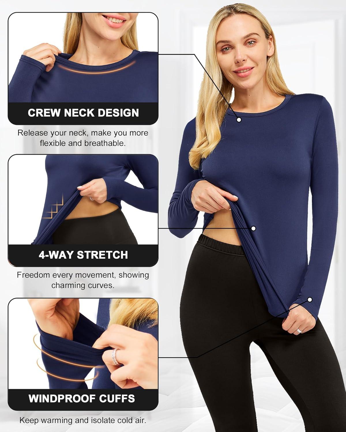 imageCL convallaria 1 2 4 Pack Womens Thermal Underwear Tops Women Fleece Lined Long Sleeve Baselayer Shirt for WinterBlue