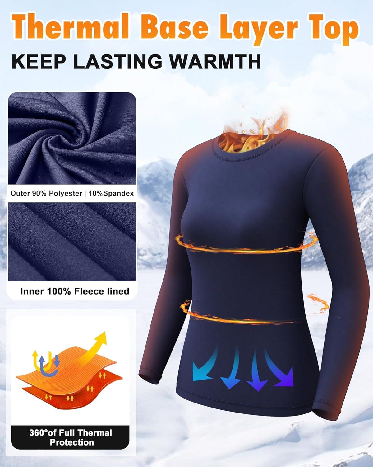 imageCL convallaria 1 2 4 Pack Womens Thermal Underwear Tops Women Fleece Lined Long Sleeve Baselayer Shirt for WinterBlue