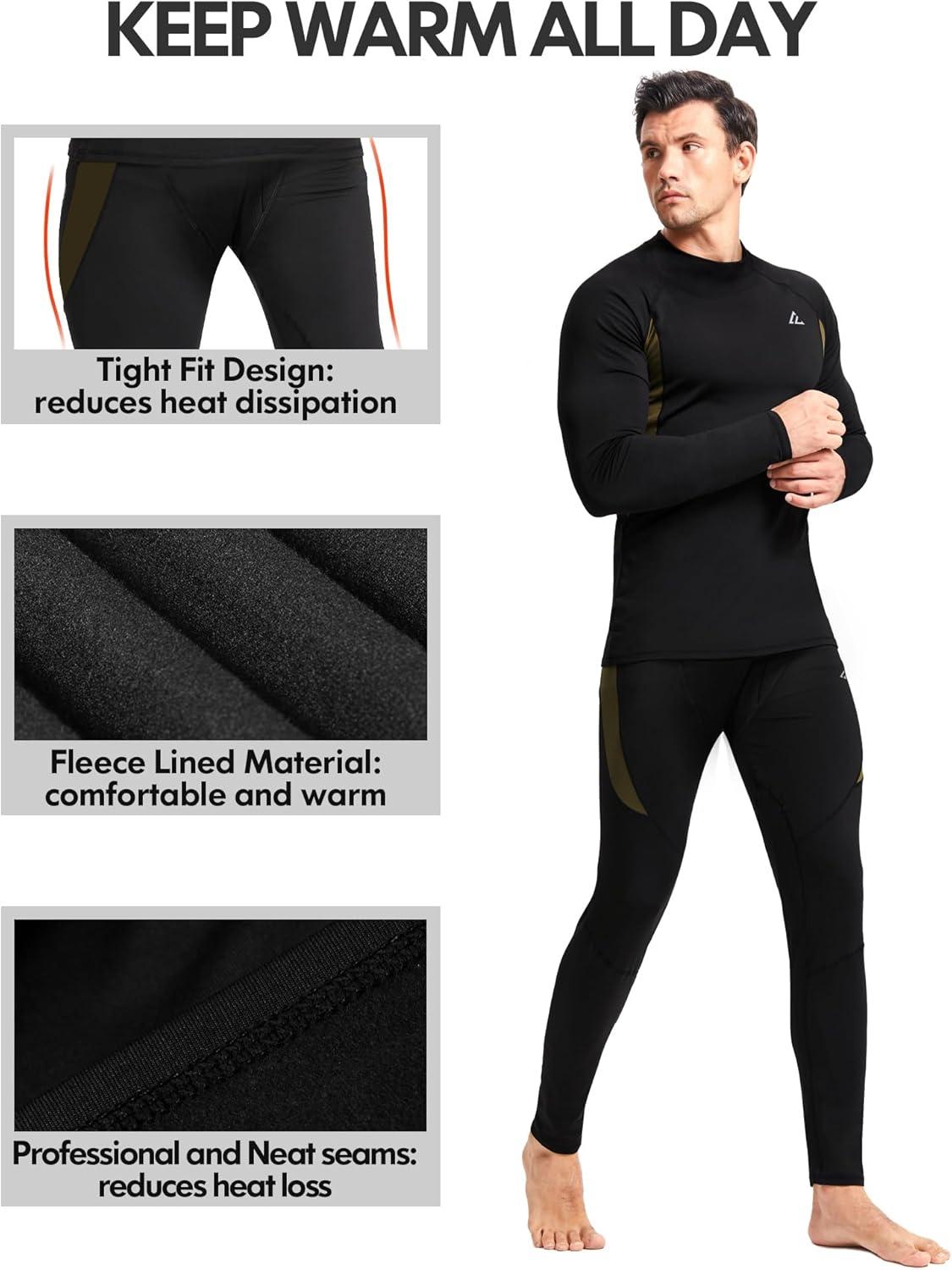 imageCL convallaria 2 Pack Mens Thermal Underwear Fleece Lined Long Johns Winter Base Layer Cold Weather Hunting GearBlack Blackturtle Neck