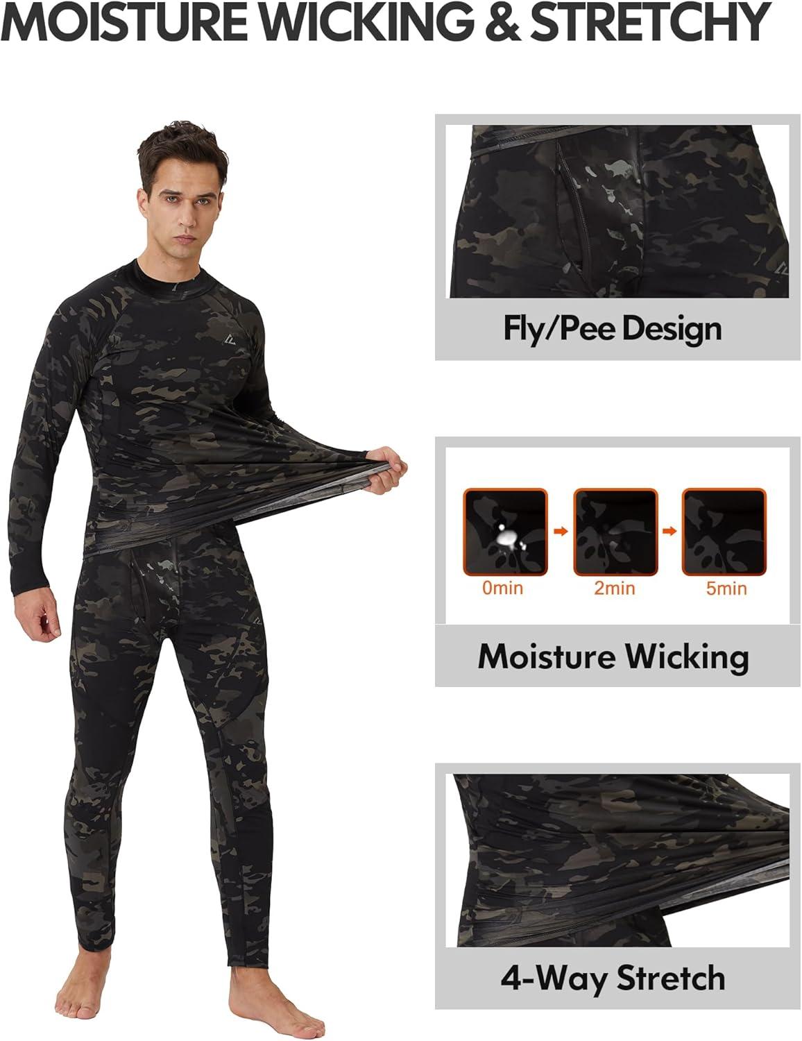 imageCL convallaria 2 Pack Mens Thermal Underwear Fleece Lined Long Johns Winter Base Layer Cold Weather Hunting GearBlack Camo Blackturtle Neck