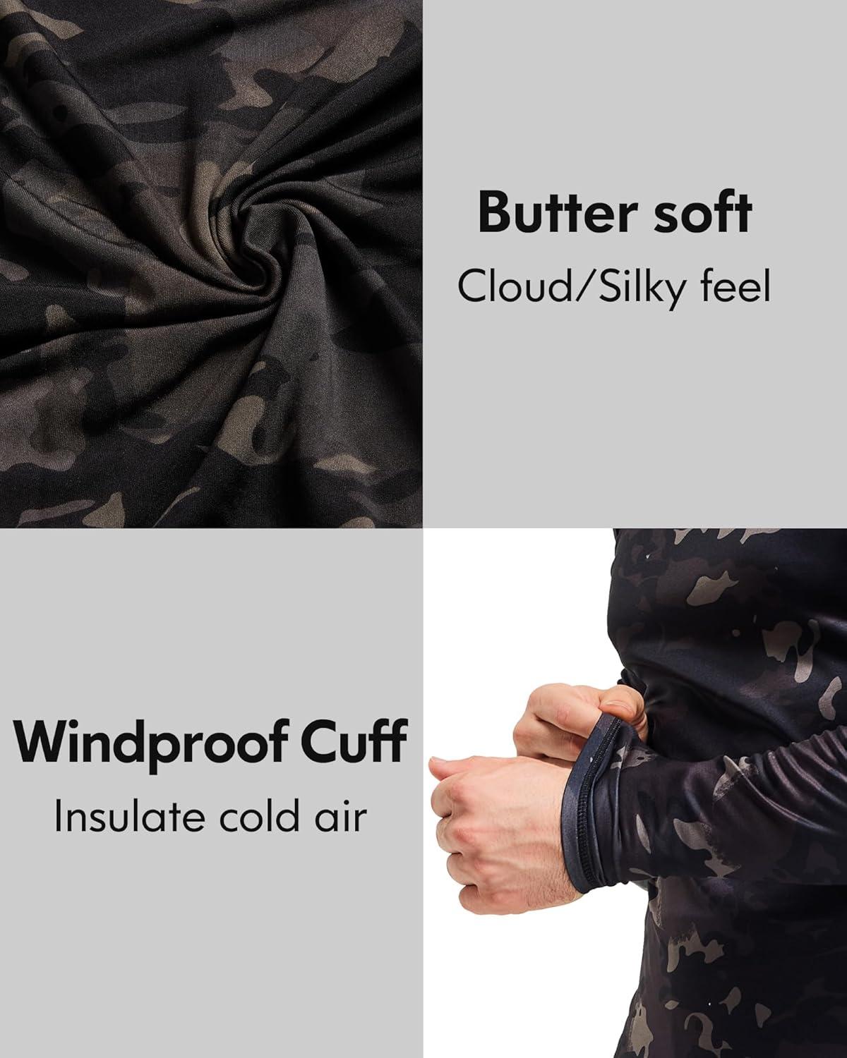 imageCL convallaria 2 Pack Mens Thermal Underwear Fleece Lined Long Johns Winter Base Layer Cold Weather Hunting GearBlack Camo Blackturtle Neck