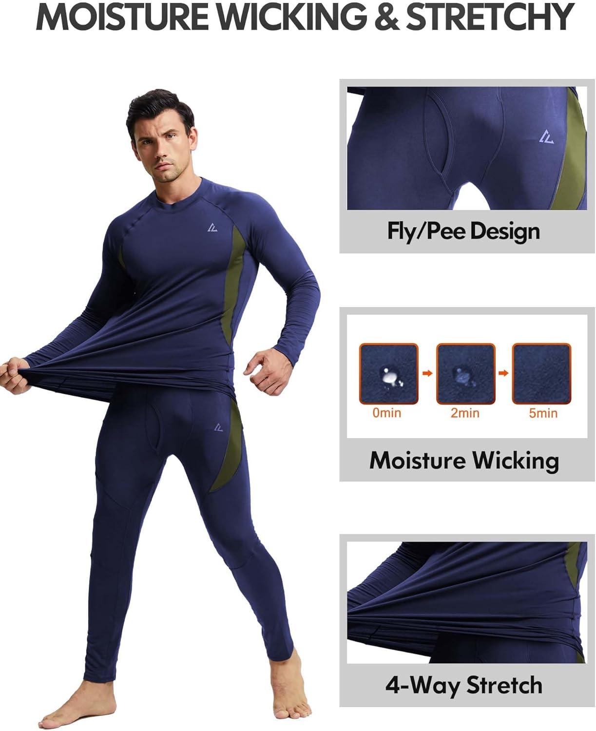 imageCL convallaria 2 Pack Mens Thermal Underwear Fleece Lined Long Johns Winter Base Layer Cold Weather Hunting GearBlack Navy Blueturtle Neck