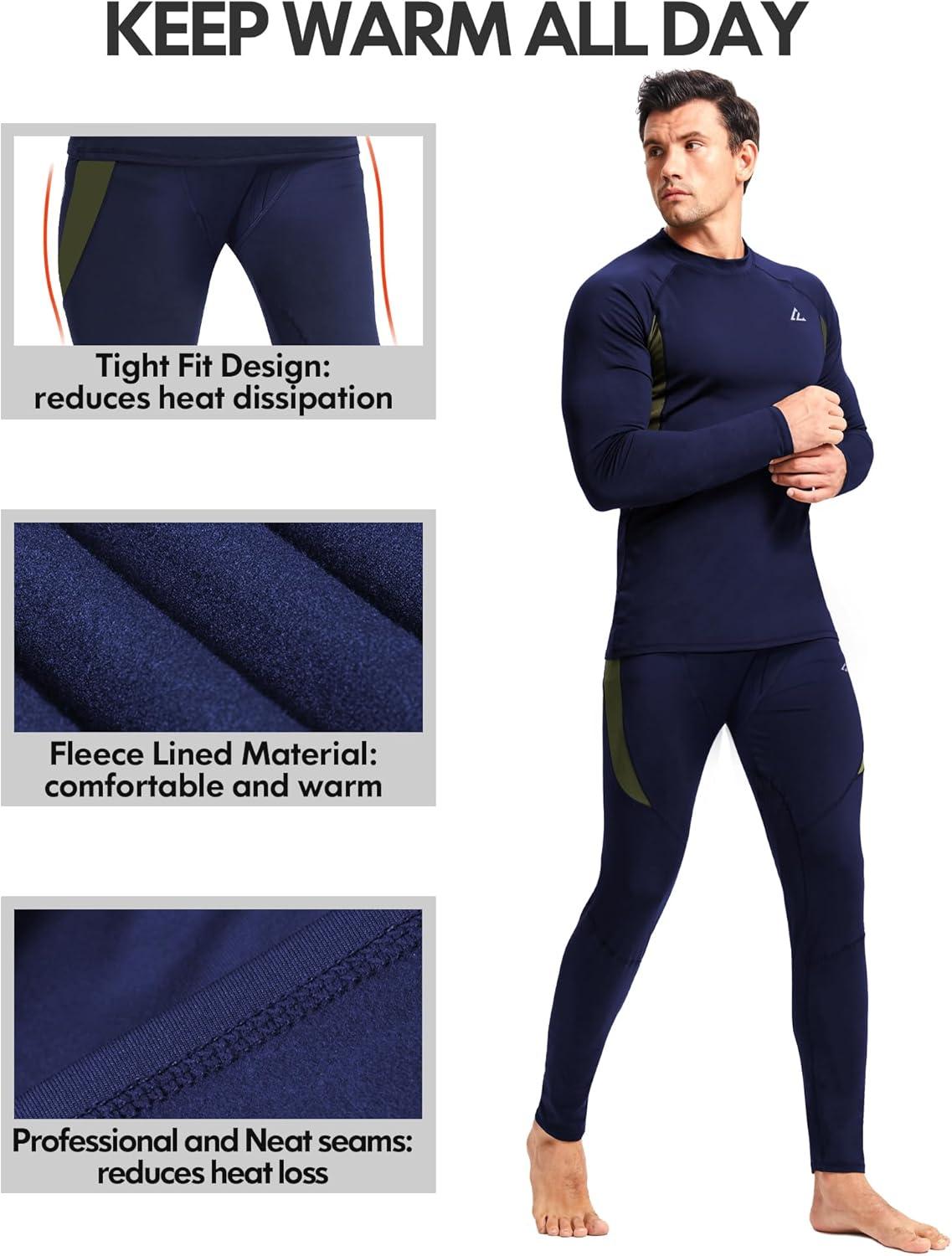 imageCL convallaria 2 Pack Mens Thermal Underwear Fleece Lined Long Johns Winter Base Layer Cold Weather Hunting GearBlack Navy Blueturtle Neck