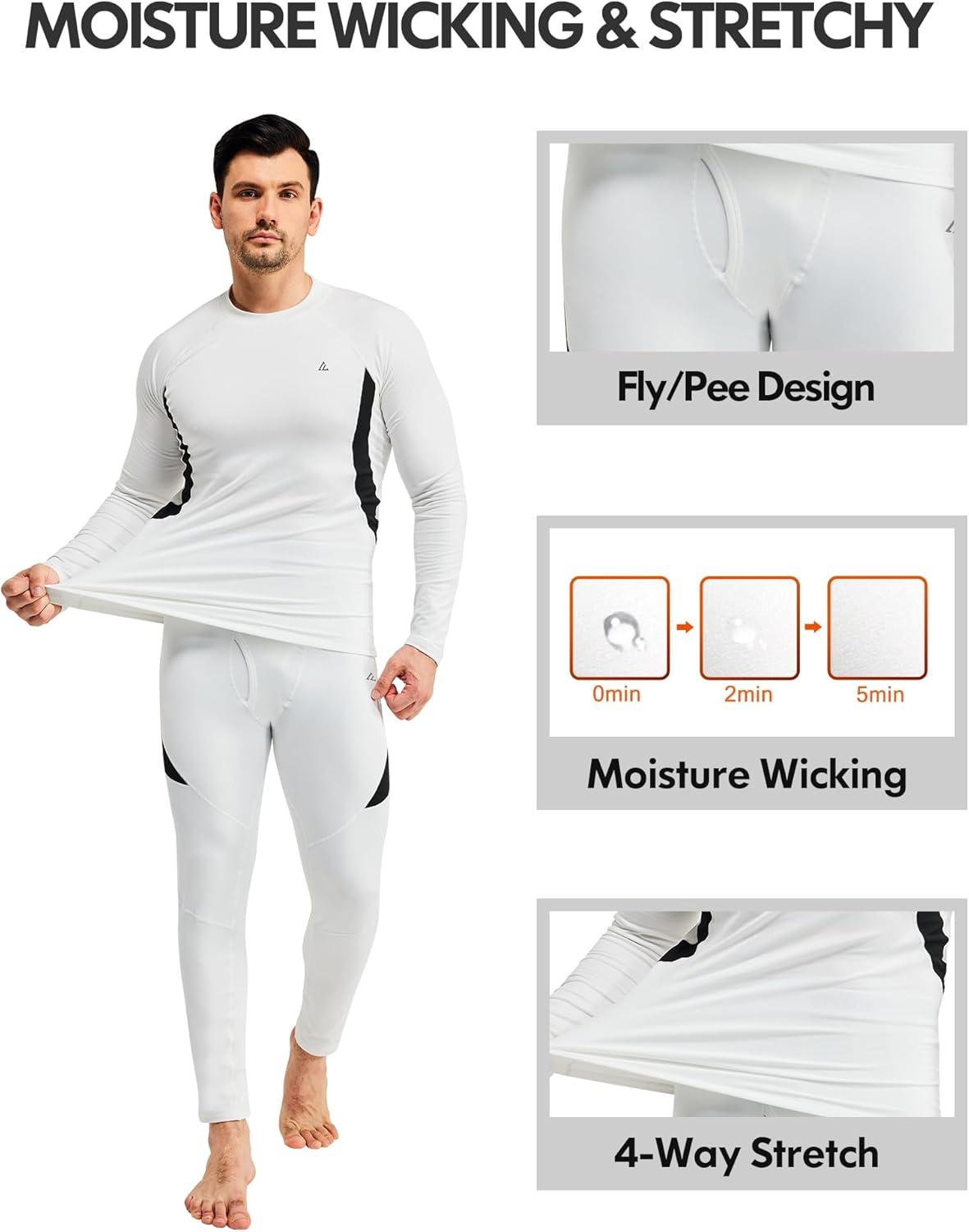 imageCL convallaria 2 Pack Mens Thermal Underwear Fleece Lined Long Johns Winter Base Layer Cold Weather Hunting GearBlack Whitecrew Neck