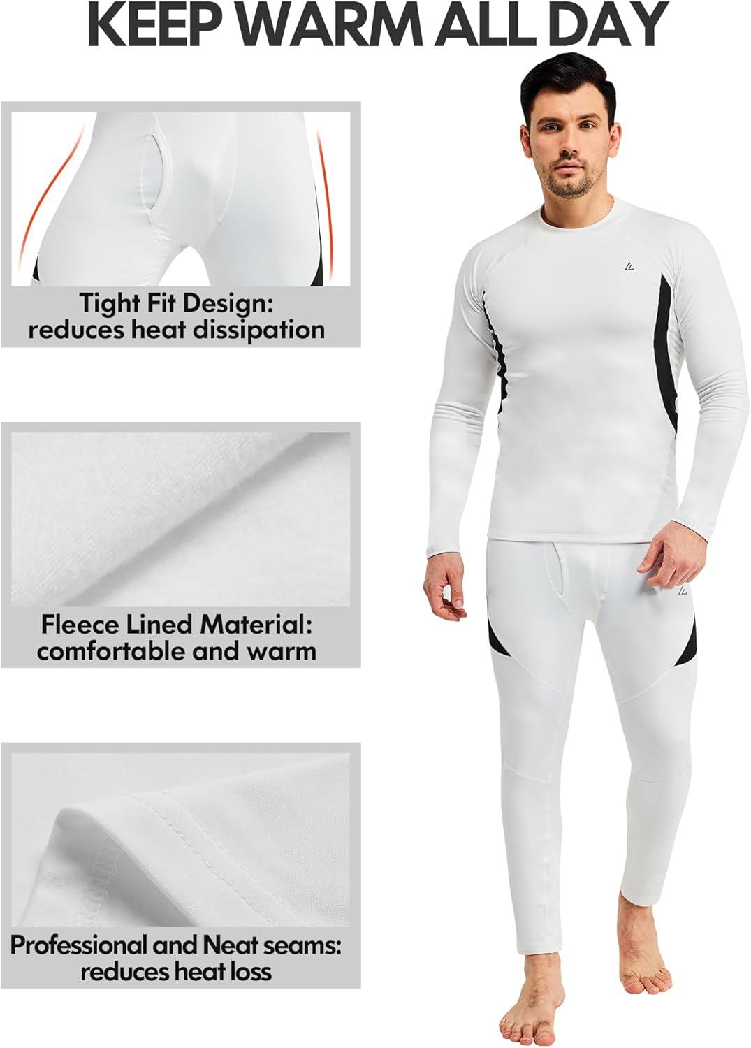 imageCL convallaria 2 Pack Mens Thermal Underwear Fleece Lined Long Johns Winter Base Layer Cold Weather Hunting GearBlack Whitecrew Neck