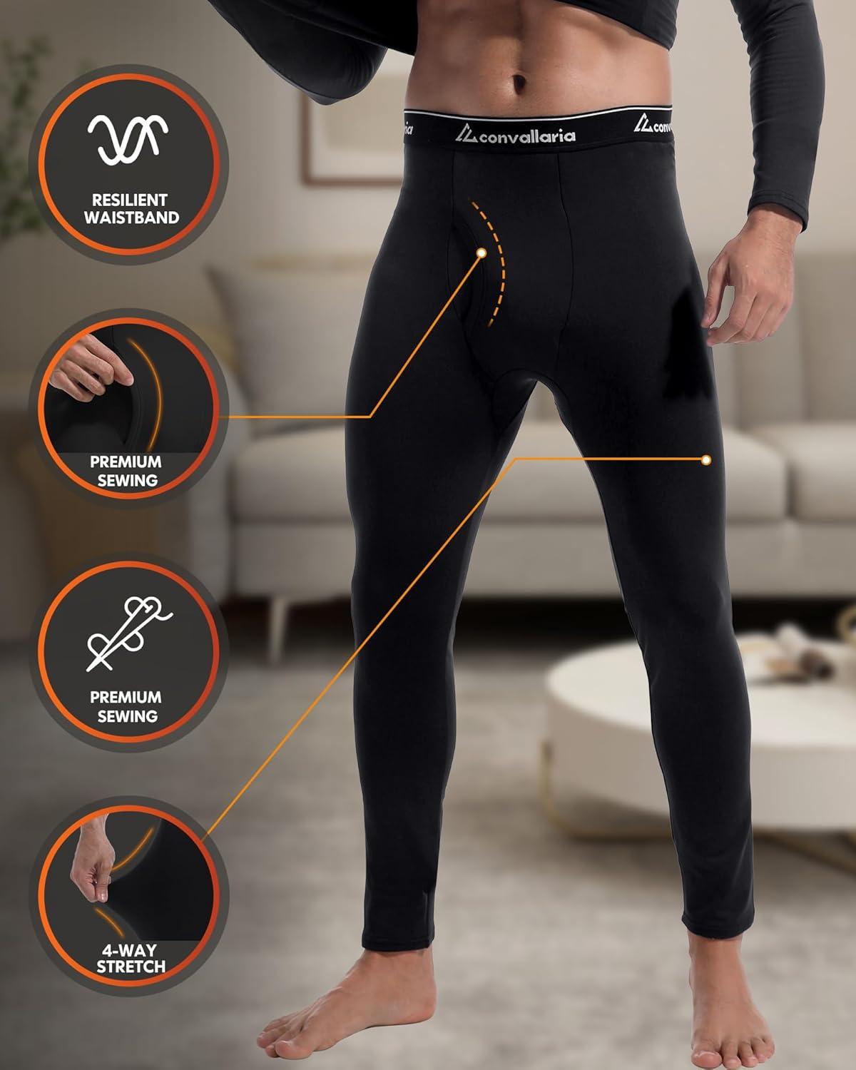 imageCL convallaria 2 Pack Thermal Underwear for Men Long Johns Fleece Lined Base Layer Set Winter Bottom Top 2XS6XLCrew NeckblackBlack