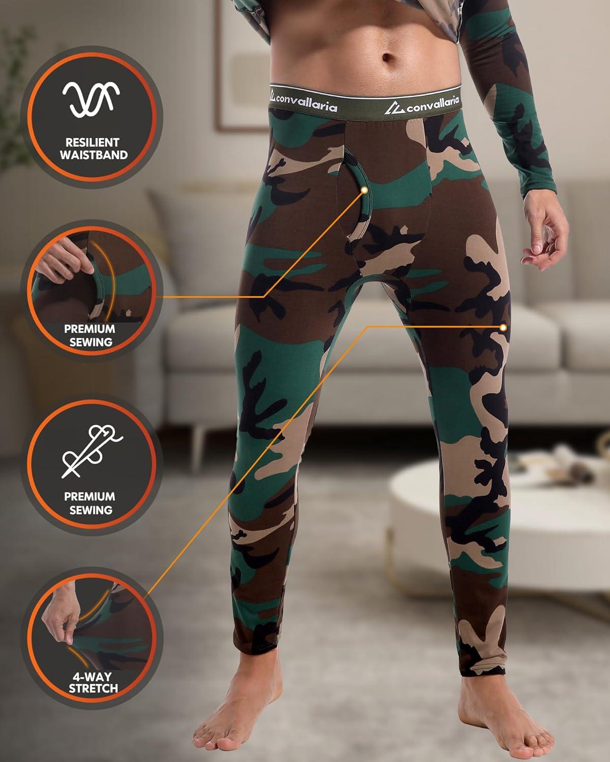 imageCL convallaria 2 Pack Thermal Underwear for Men Long Johns Fleece Lined Base Layer Set Winter Bottom Top 2XS6XLCrew NeckblackCamo