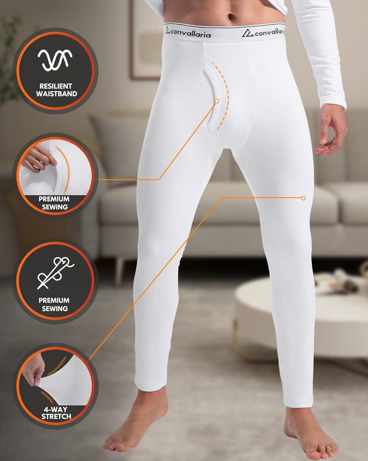 imageCL convallaria 2 Pack Thermal Underwear for Men Long Johns Fleece Lined Base Layer Set Winter Bottom Top 2XS6XLCrew NeckblackWhite