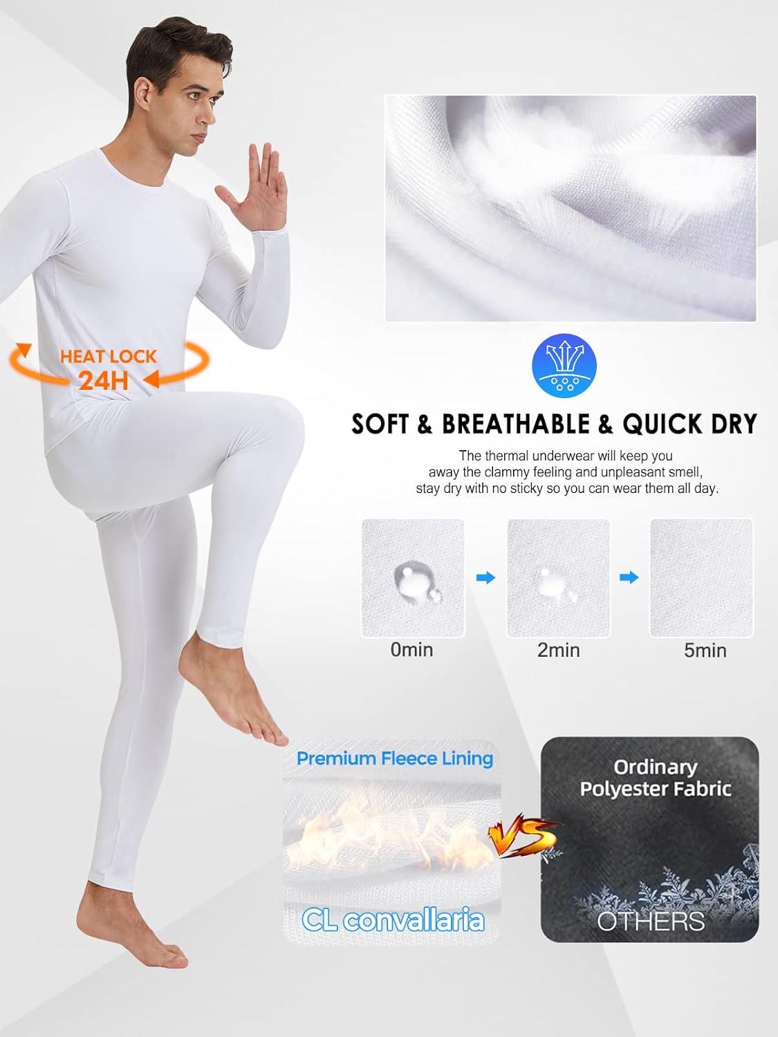 imageCL convallaria 2 Pack Thermal Underwear for Men Long Johns Fleece Lined Base Layer Set Winter Bottom Top 2XS6XLCrew NeckblackWhite