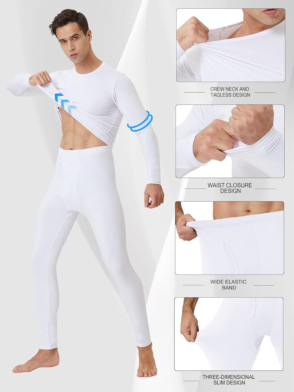 imageCL convallaria 2 Pack Thermal Underwear for Men Long Johns Fleece Lined Base Layer Set Winter Bottom Top 2XS6XLCrew NeckblackWhite