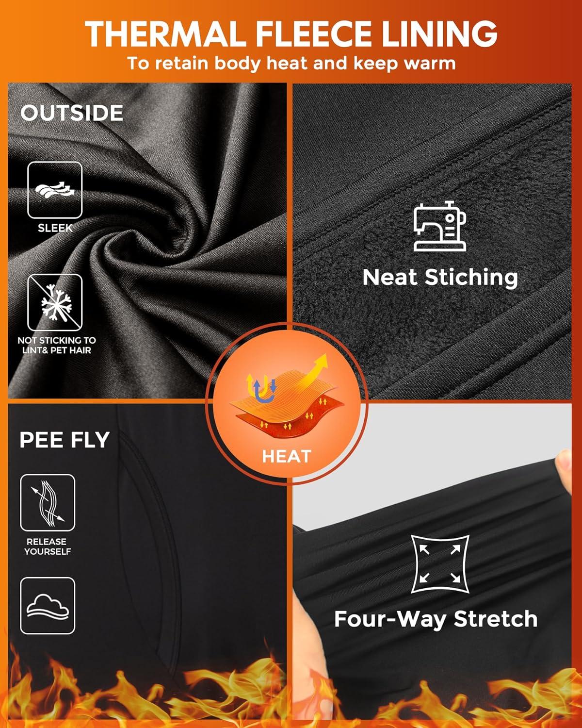 imageCL convallaria 2 Pack Thermal Underwear for Men Long Johns Fleece Lined Base Layer Set Winter Bottom Top 2XS6XLHeavyweightblackBlack