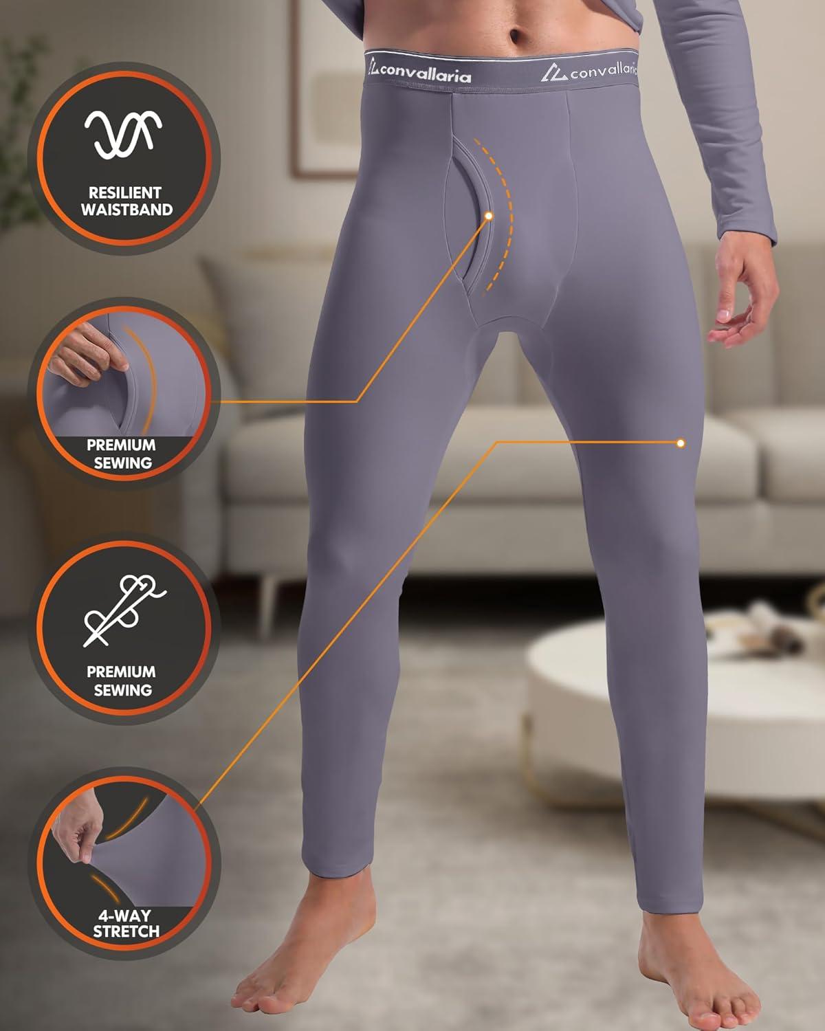 imageCL convallaria 2 Pack Thermal Underwear for Men Long Johns Fleece Lined Base Layer Set Winter Bottom Top 2XS6XLHeavyweightblackGrey
