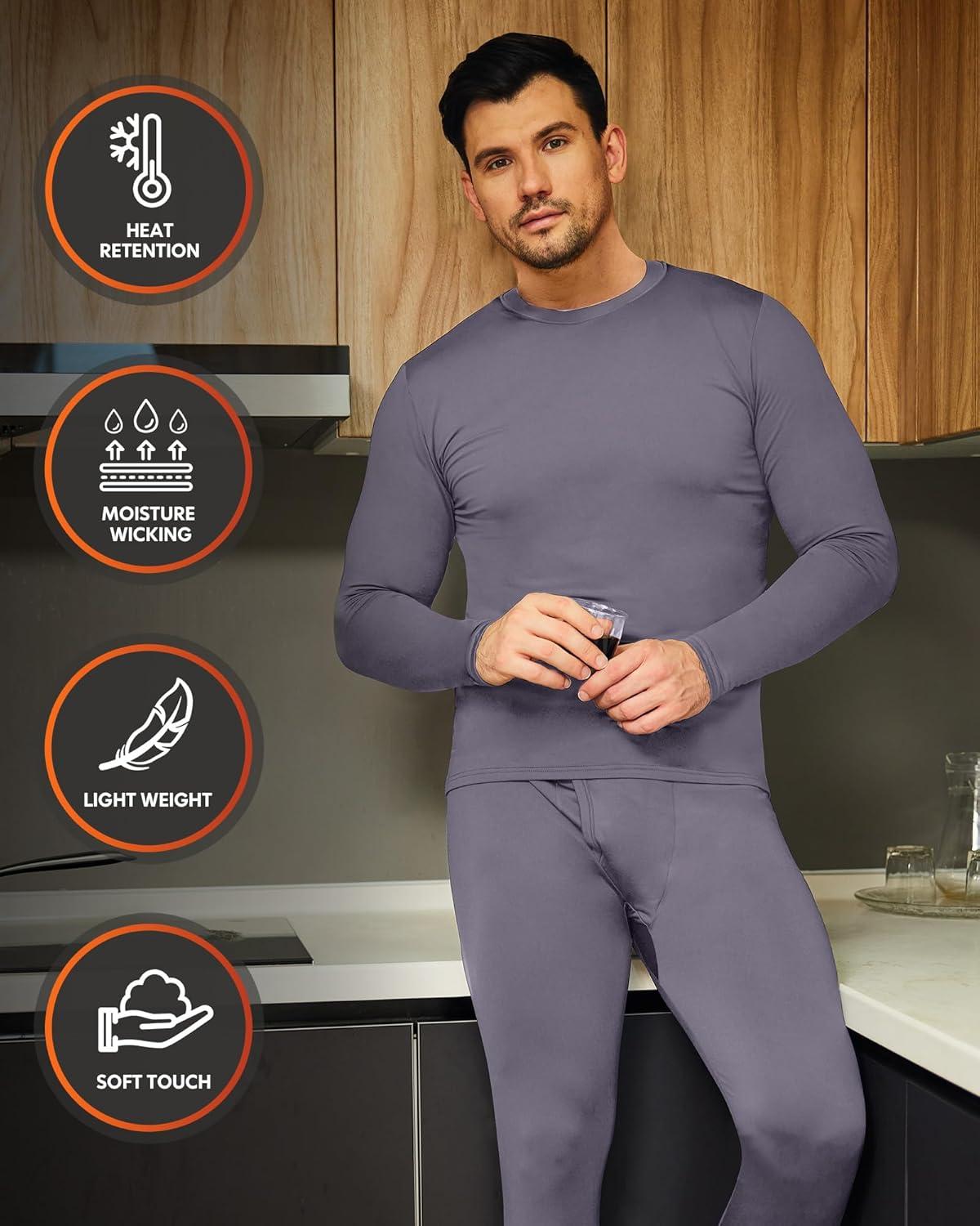 imageCL convallaria 2 Pack Thermal Underwear for Men Long Johns Fleece Lined Base Layer Set Winter Bottom Top 2XS6XLHeavyweightblackGrey