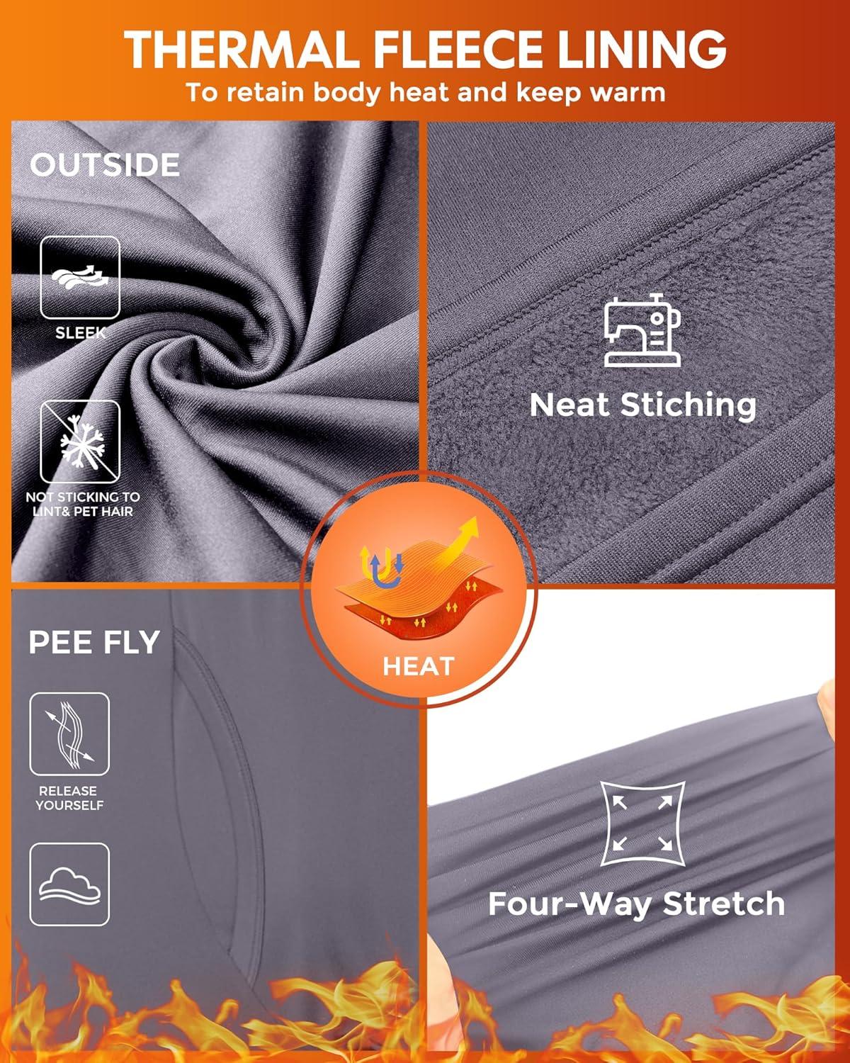 imageCL convallaria 2 Pack Thermal Underwear for Men Long Johns Fleece Lined Base Layer Set Winter Bottom Top 2XS6XLHeavyweightblackGrey