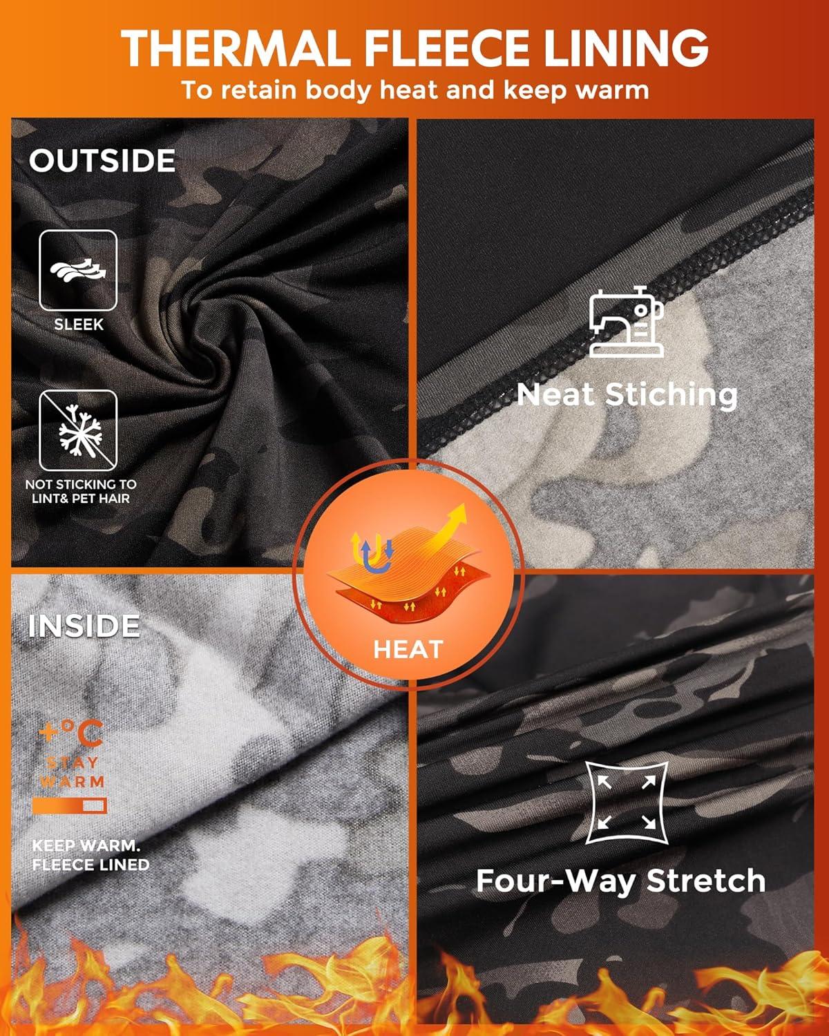 imageCL convallaria 2 Pack Thermal Underwear for Men Long Johns Fleece Lined Base Layer Set Winter Bottom Top 2XS6XLTurtle NeckblackCamo Black