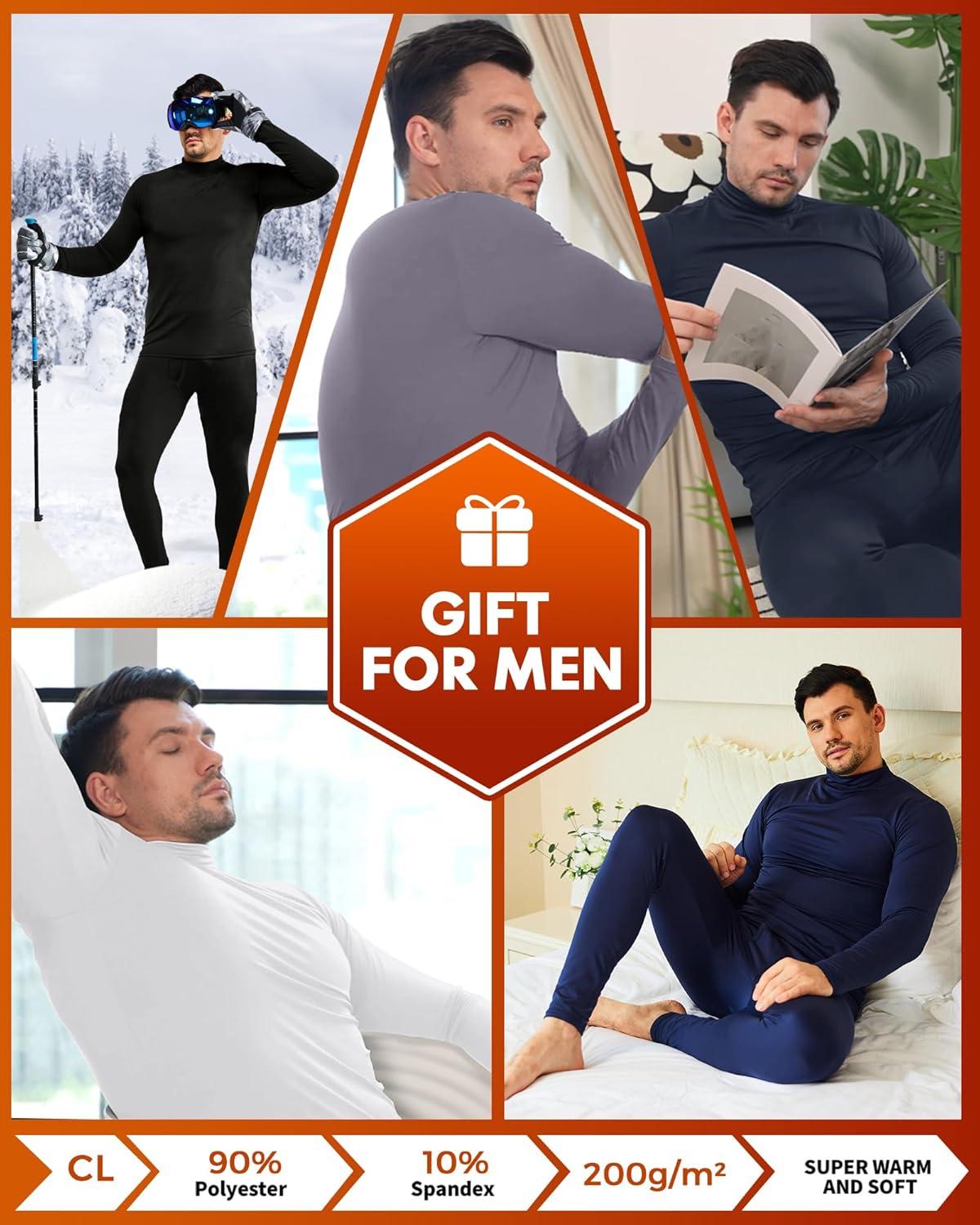 imageCL convallaria 2 Pack Thermal Underwear for Men Long Johns Fleece Lined Base Layer Set Winter Bottom Top 2XS6XLTurtle NeckblackCamo Black