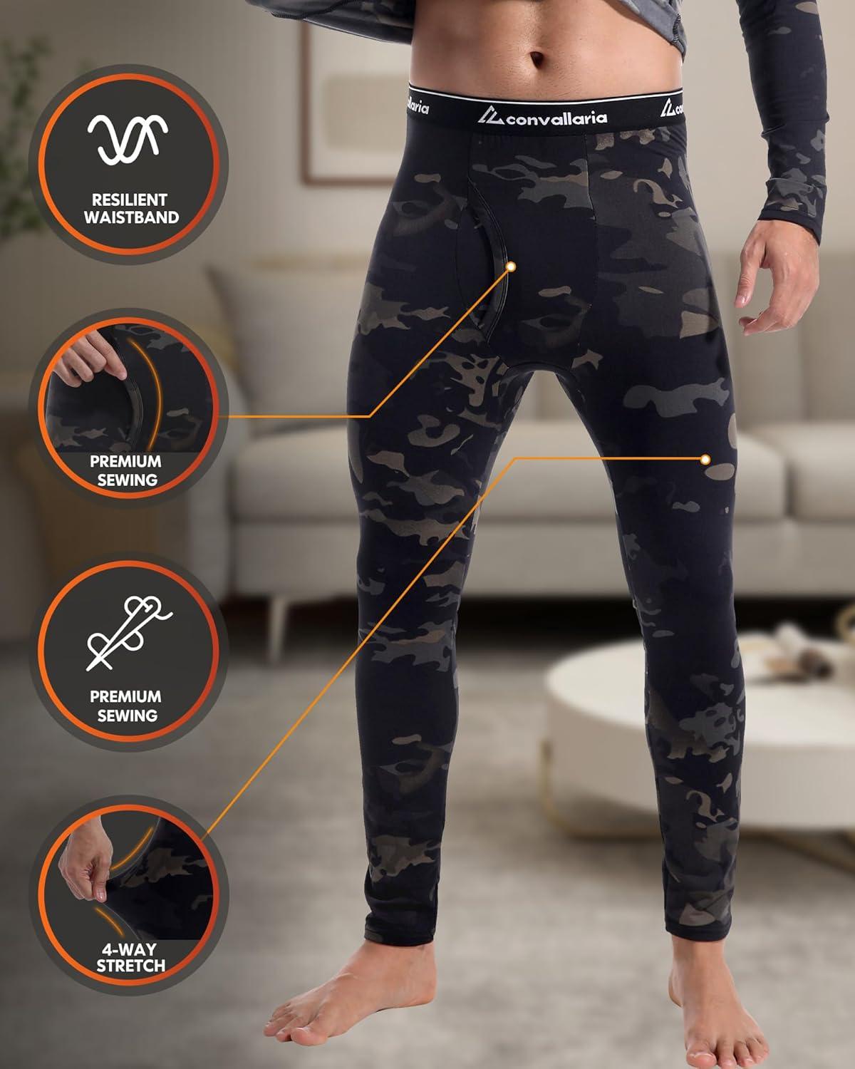 imageCL convallaria 2 Pack Thermal Underwear for Men Long Johns Fleece Lined Base Layer Set Winter Bottom Top 2XS6XLTurtle NeckblackCamo Black