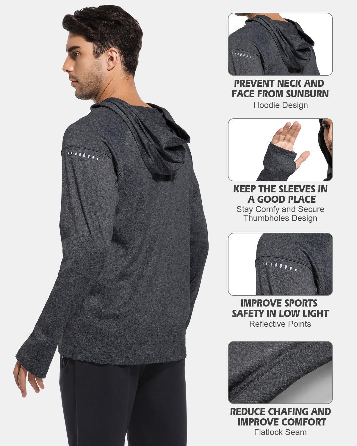 imageCL convallaria 4 Pack mens Long sleeve fishing shirt lightweight thin athletic workout hoodies UV UPF 50 sun hoodieHeather Deep Grayheather Light Graywhitedeep Blue