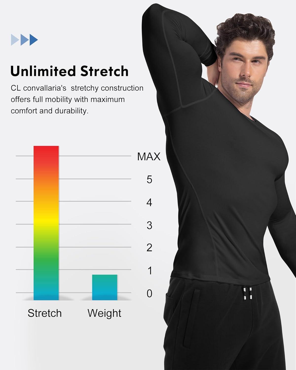 imageCL convallaria 4 or 5 Pack Mens Compression Shirt Workout Rash Guard Long Short Sleeve Undershirts for Athletic Gym RunningC5black
