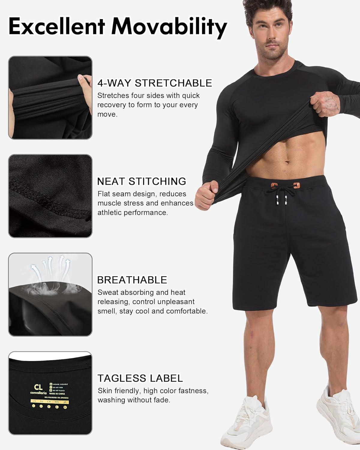 imageCL convallaria 4 or 5 Pack Mens Compression Shirt Workout Rash Guard Long Short Sleeve Undershirts for Athletic Gym RunningC5black