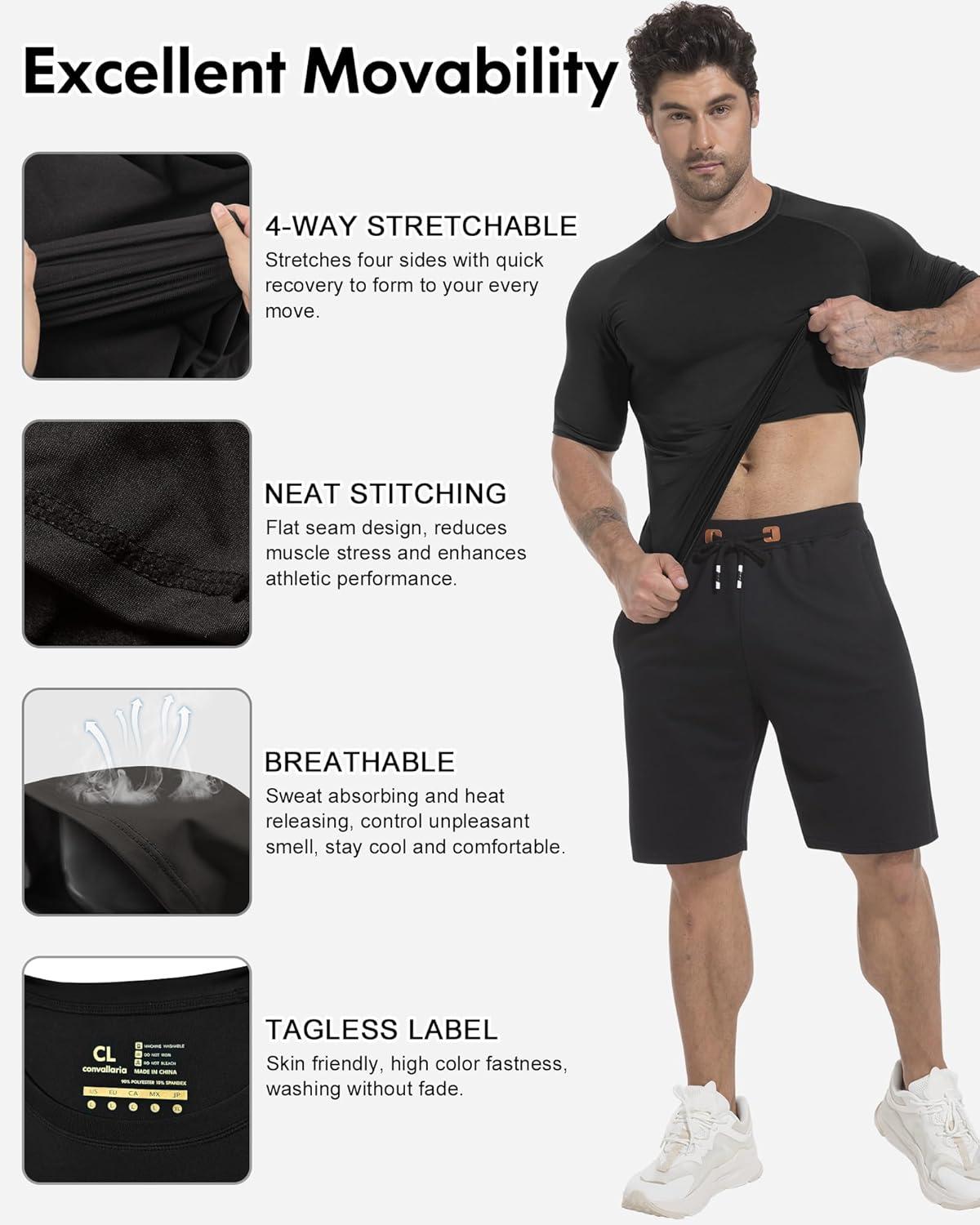 imageCL convallaria 4 or 5 Pack Mens Compression Shirt Workout Rash Guard Long Short Sleeve Undershirts for Athletic Gym RunningD2black2white