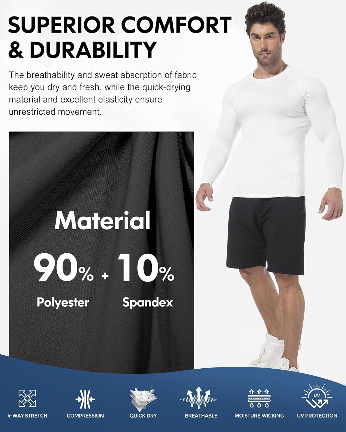 imageCL convallaria 4 or 5 Pack Mens Compression Shirt Workout Rash Guard Long Short Sleeve Undershirts for Athletic Gym RunningD2black2white