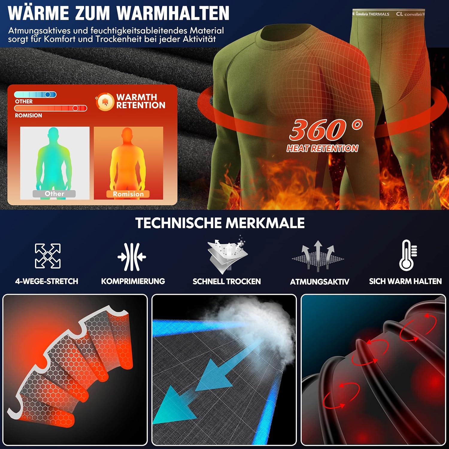 imageCL convallaria Thermal Underwear Long Johns Set Mens Winter Gift Hunting Gear Sport Base Layer Bottom Top1army Greenc