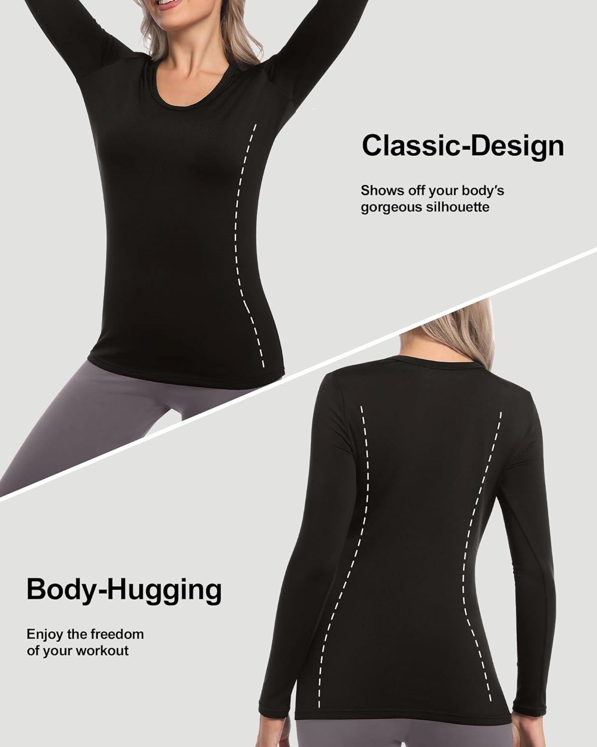 imageCL convallaria Turtleneck Thermal Underwear Shirts Women Fleece Lined Base Layer Tops Long Sleeve 2 4 PackScoop Neckblack Black