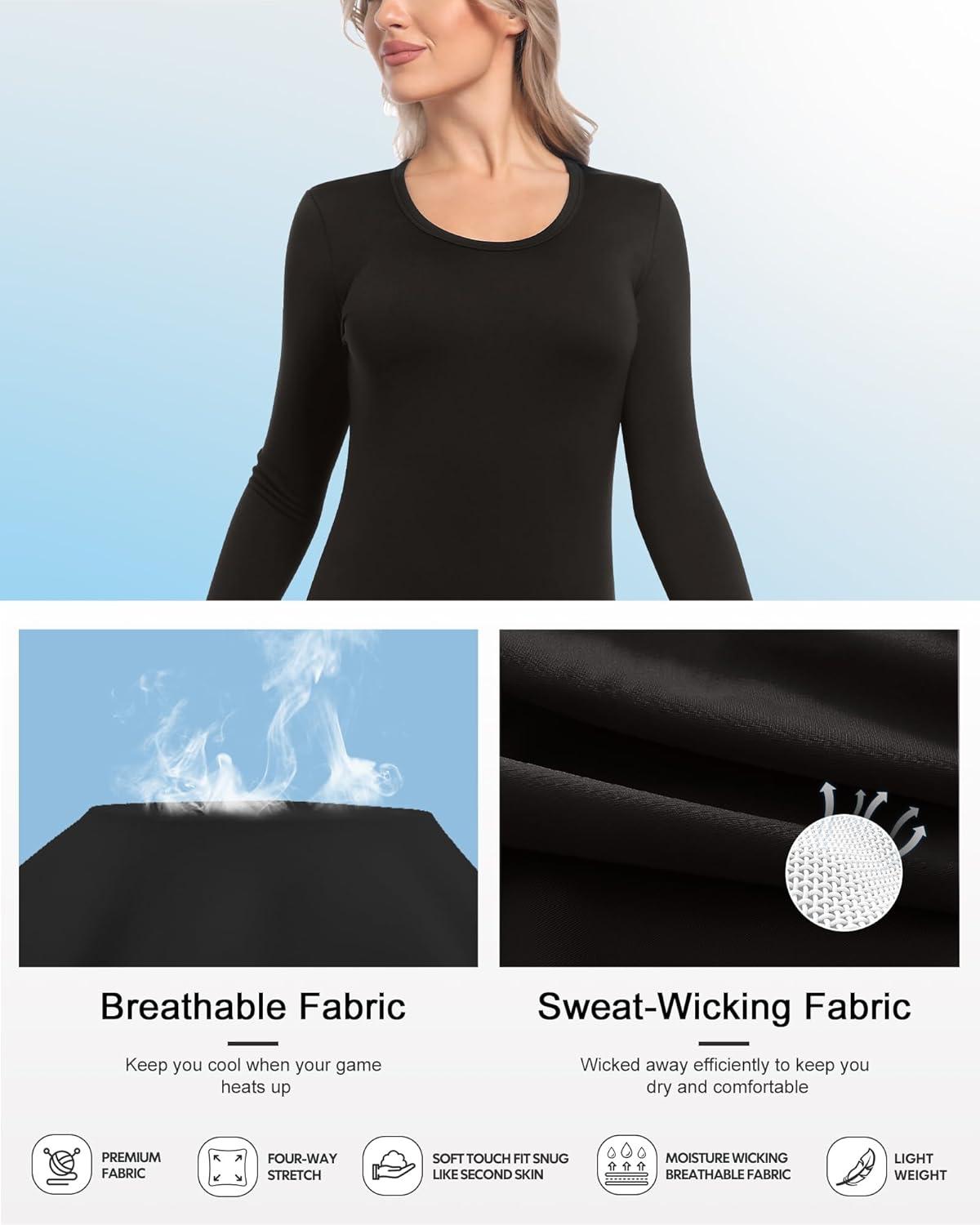 imageCL convallaria Turtleneck Thermal Underwear Shirts Women Fleece Lined Base Layer Tops Long Sleeve 2 4 PackScoop Neckblack Black