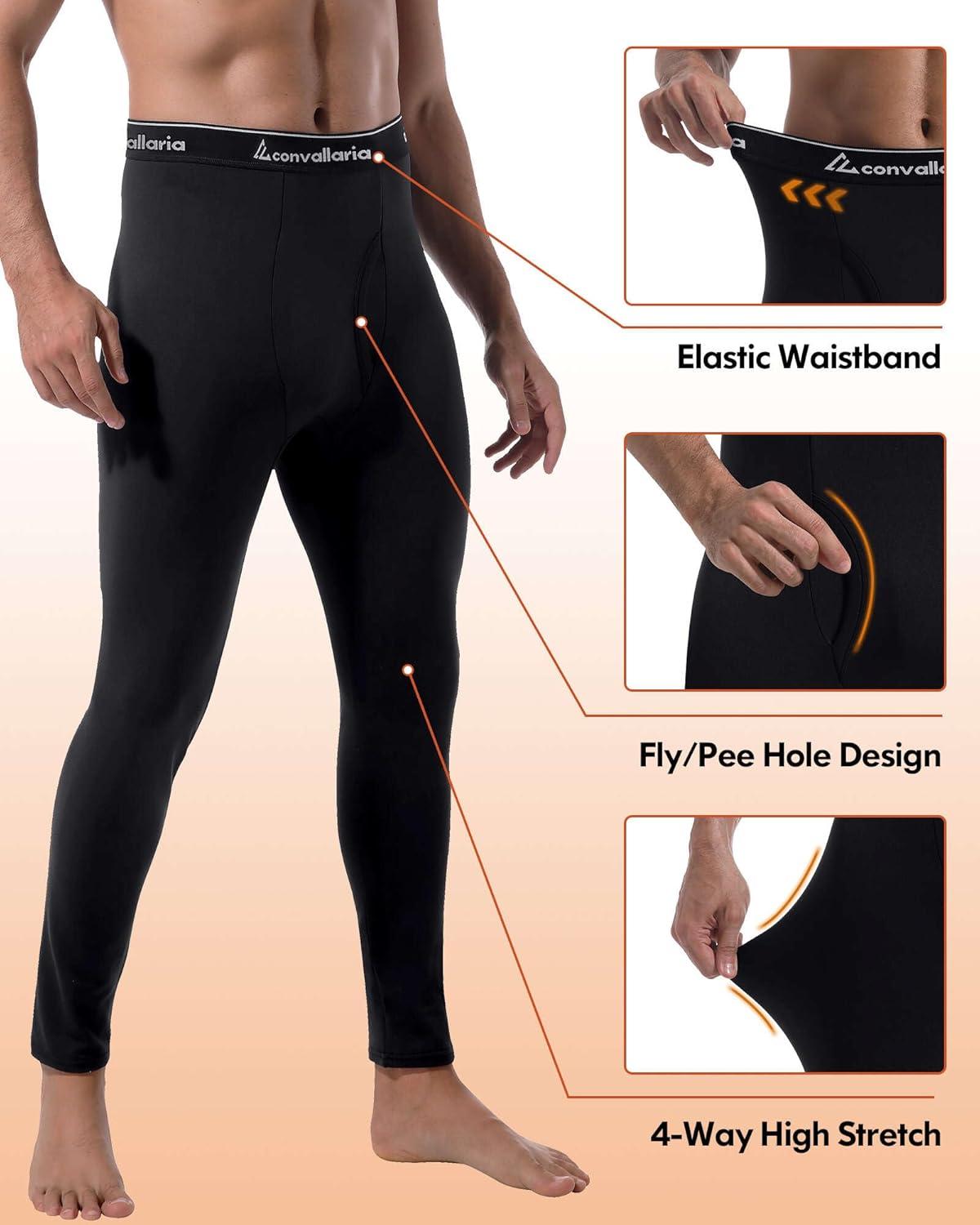 imageMens Thermal Pants Fleece Lined Long Johns Compression Bottom Athletic Base Layer Cold Weather Gear 1 2 4 PcsBlack