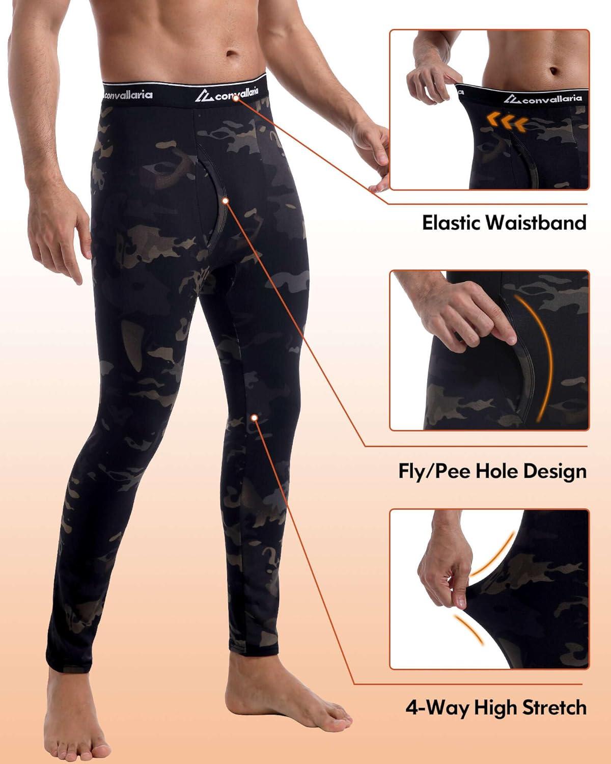imageMens Thermal Pants Fleece Lined Long Johns Compression Bottom Athletic Base Layer Cold Weather Gear 1 2 4 PcsBlackCamo Black