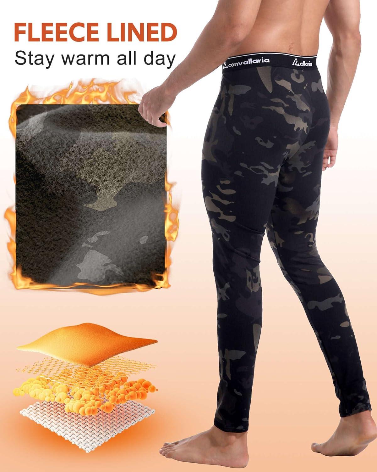 imageMens Thermal Pants Fleece Lined Long Johns Compression Bottom Athletic Base Layer Cold Weather Gear 1 2 4 PcsBlackCamo Black