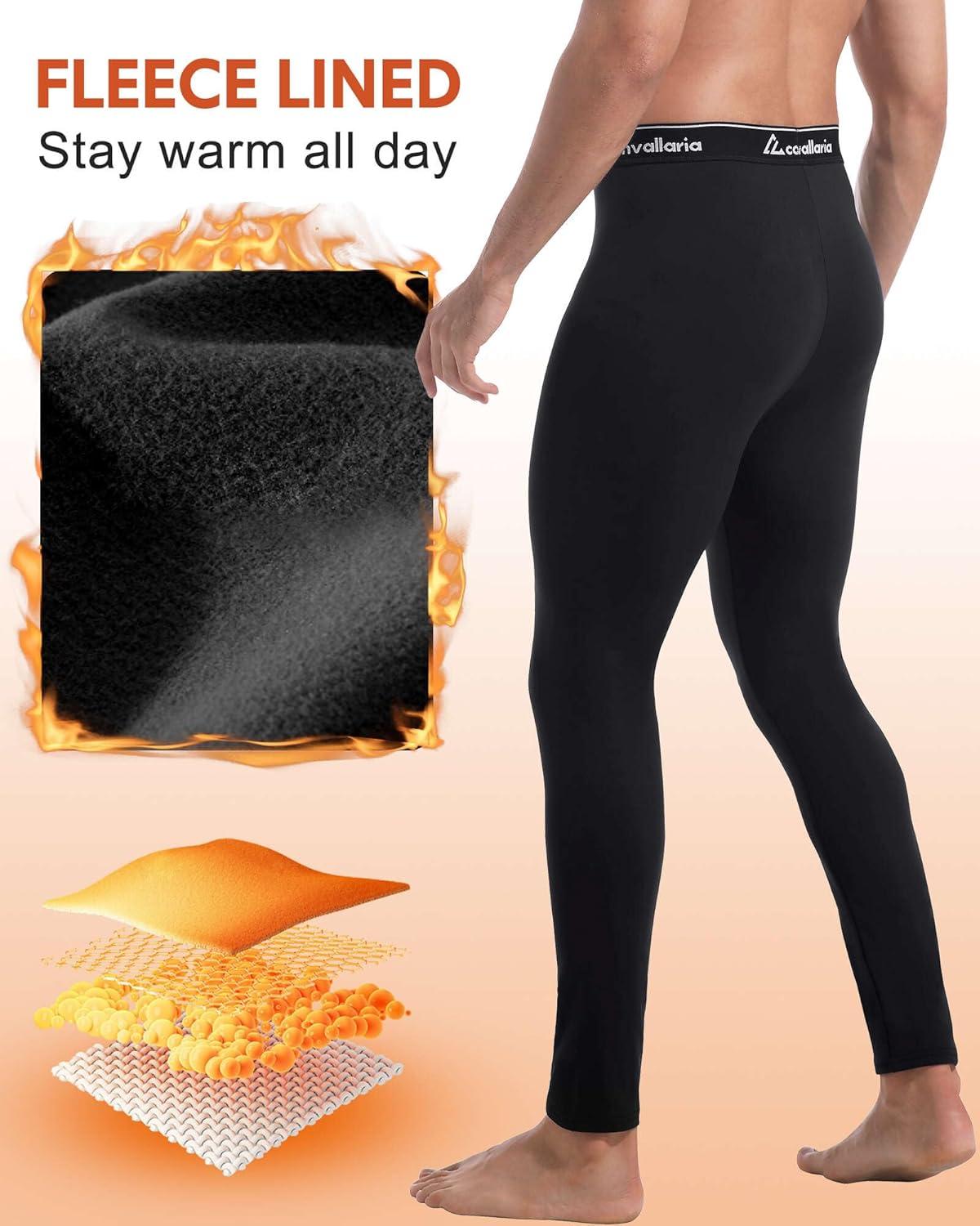 imageMens Thermal Pants Fleece Lined Long Johns Compression Bottom Athletic Base Layer Cold Weather Gear 1 2 4 PcsBlackWhite