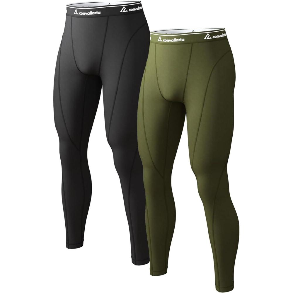 image1 2 4 Pack Mens Thermal Pants Long Johns Fleece Lined Compression Athletic Leggings Base Layer Bottoms2pcsblackArmy Green