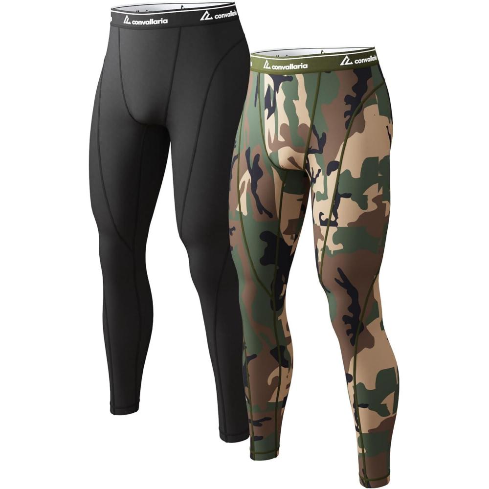 image1 2 4 Pack Mens Thermal Pants Long Johns Fleece Lined Compression Athletic Leggings Base Layer Bottoms2pcsblackCamo