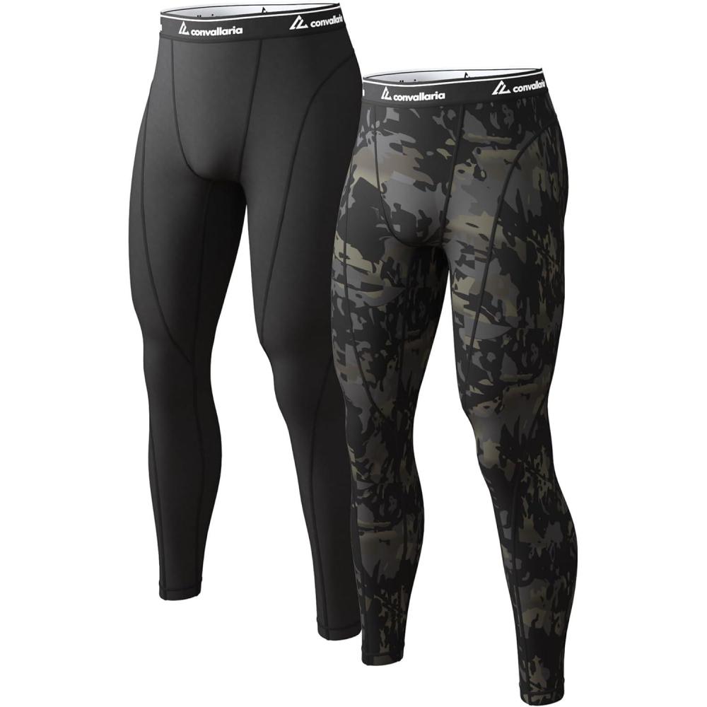 image1 2 4 Pack Mens Thermal Pants Long Johns Fleece Lined Compression Athletic Leggings Base Layer Bottoms2pcsblackCamo Black